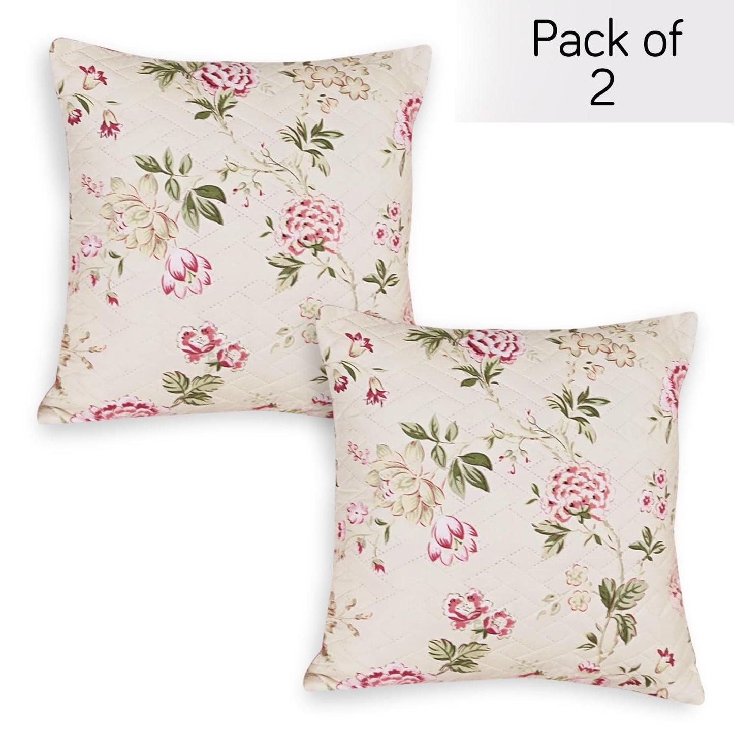 HOKIPO Quilted Sofa Cover Seat Mat for 1/2/3 Seater and Cushion Cover, Beige Peonies