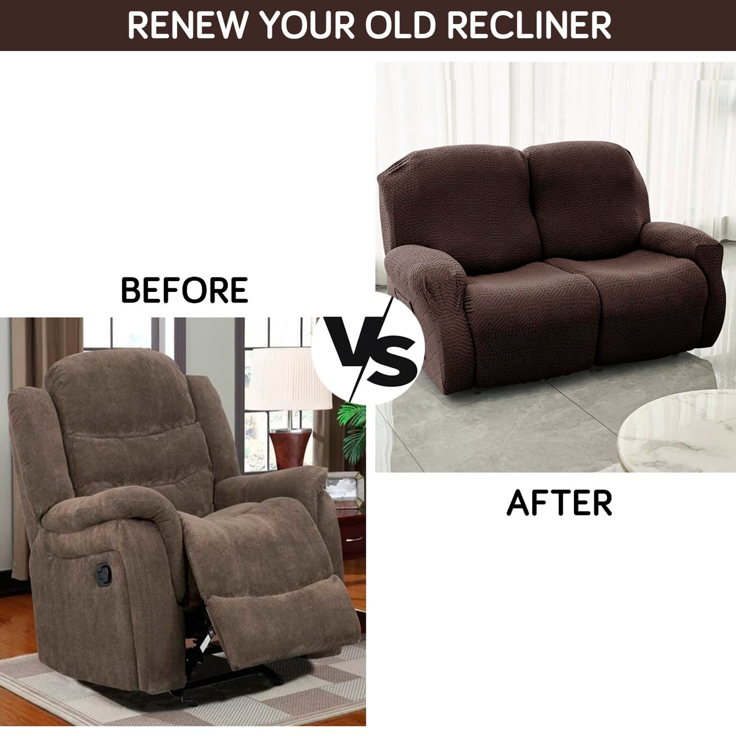 Premium 170 GSM Jacquard Fully Covered Recliner Sofa Cover for 1/2/3 Seaters, Brown