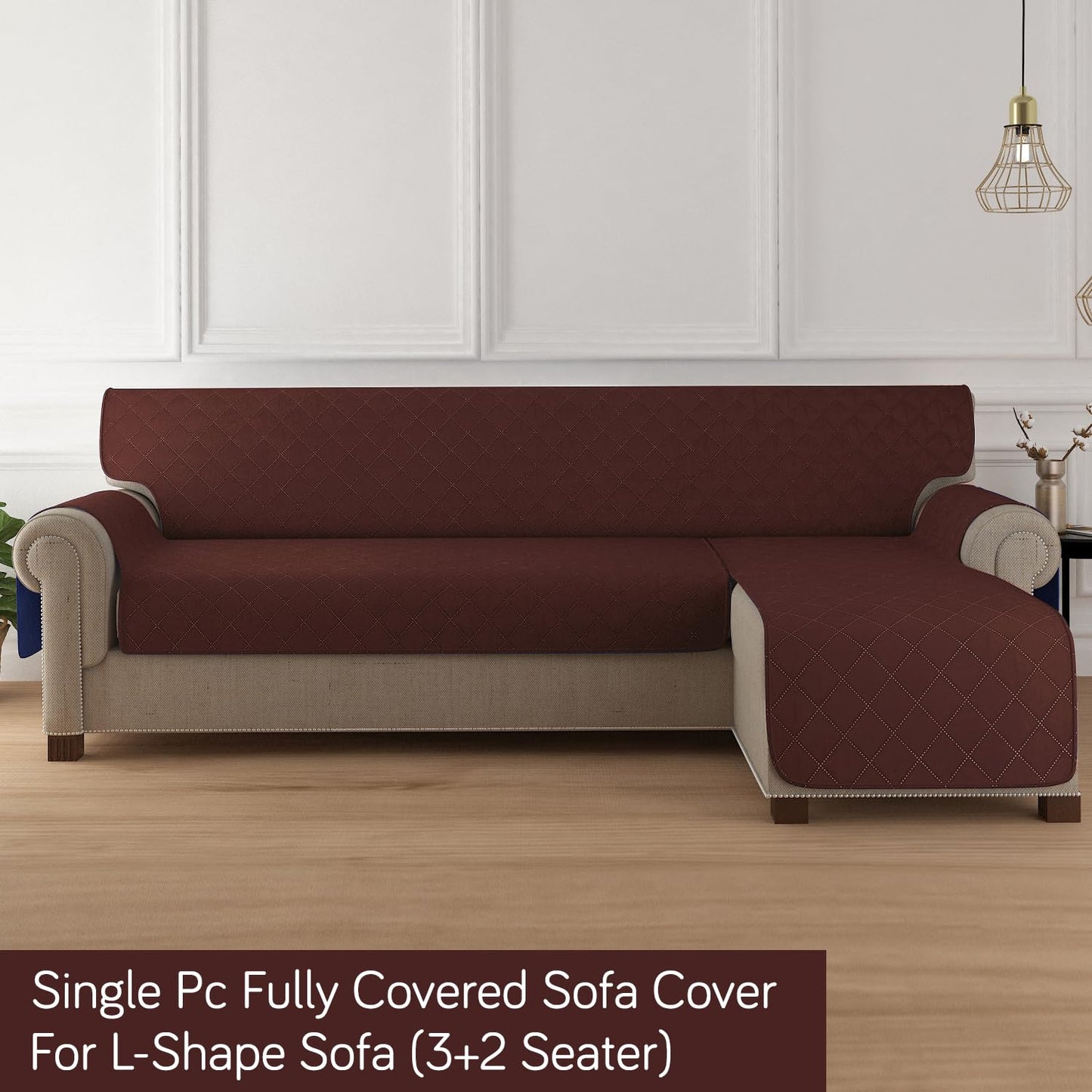 HOKIPO Quilted Reversible One Piece L Shape 4/5/6 Seater Sofa Cover Mat, Brown