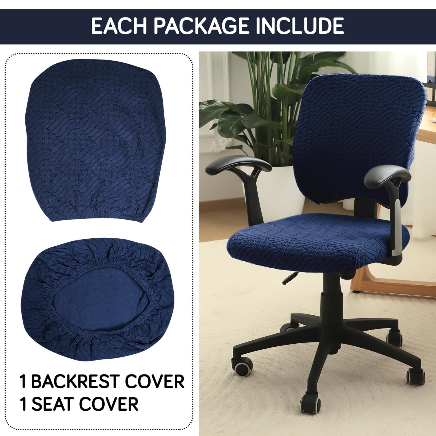 Stretchable Jacquard Office Chair Cover, Navy Blue