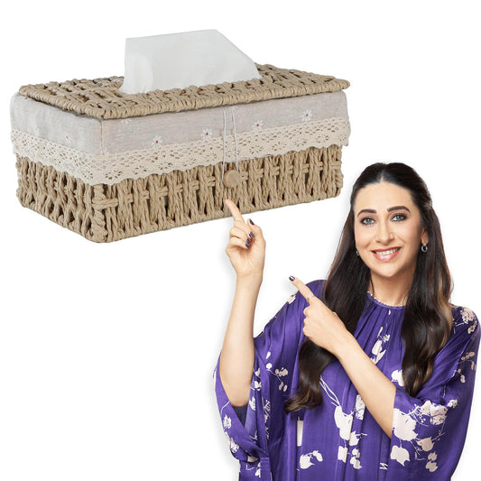 Buy Beige Handwoven Eco-Friendly Tissue Paper Box | HOKIPO