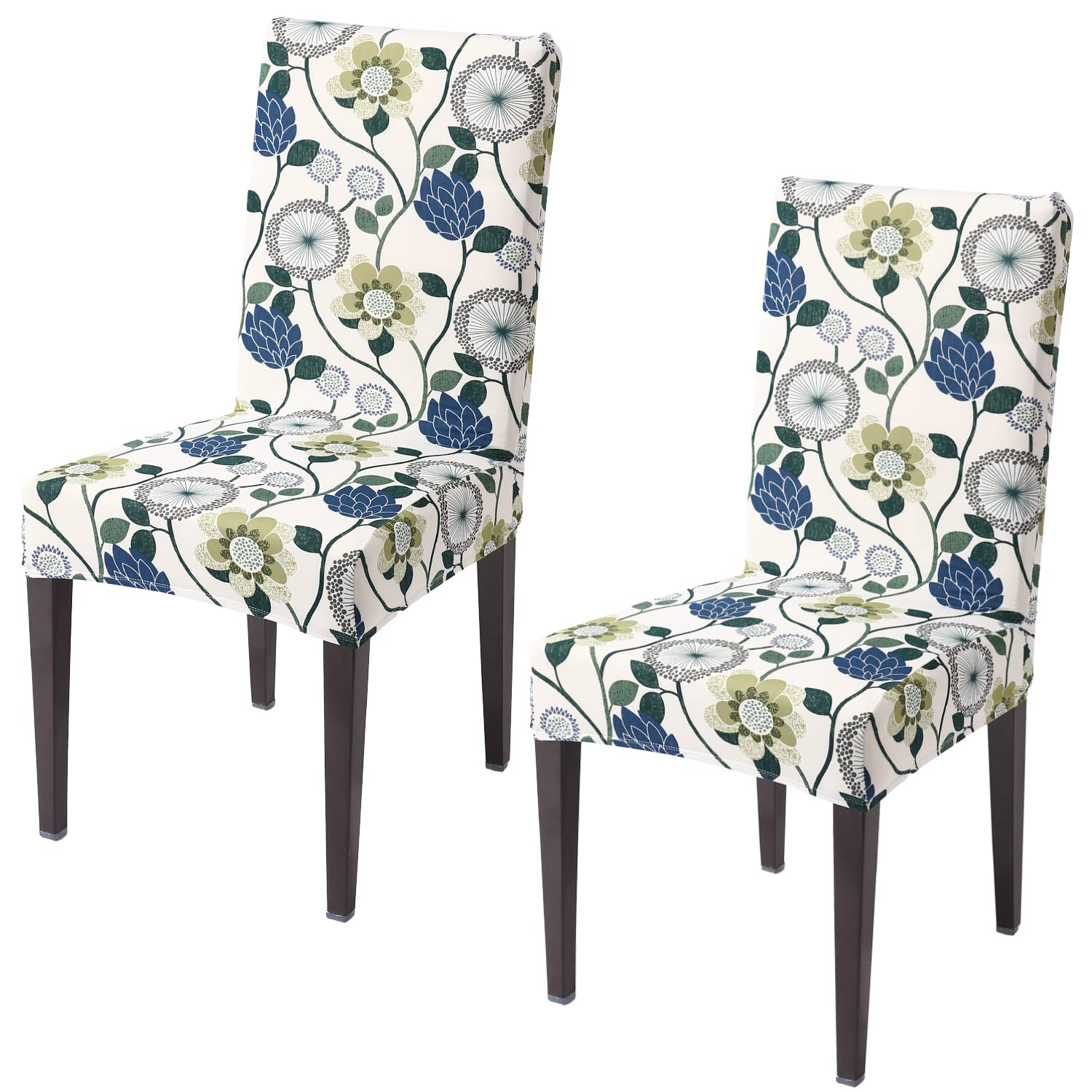 Blue Dandelion Flower print dining chair covers set of 2 | Hokipo