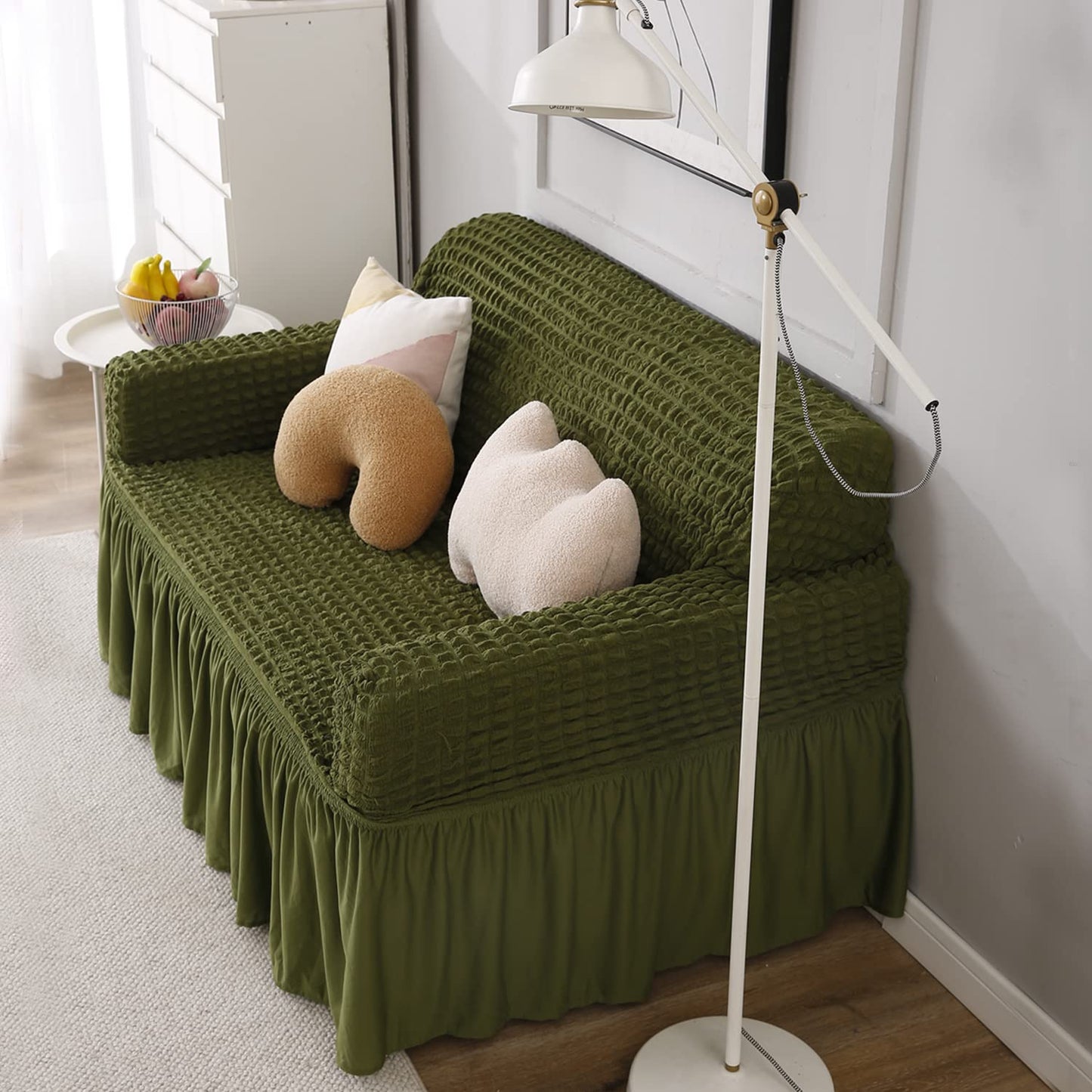 Forest Green Stretchable Turkish Bubble Frill two seater sofa cover