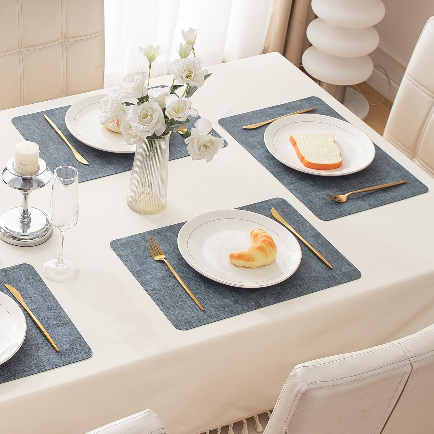 Premium Faux Leather Dining Table Mats, Blue