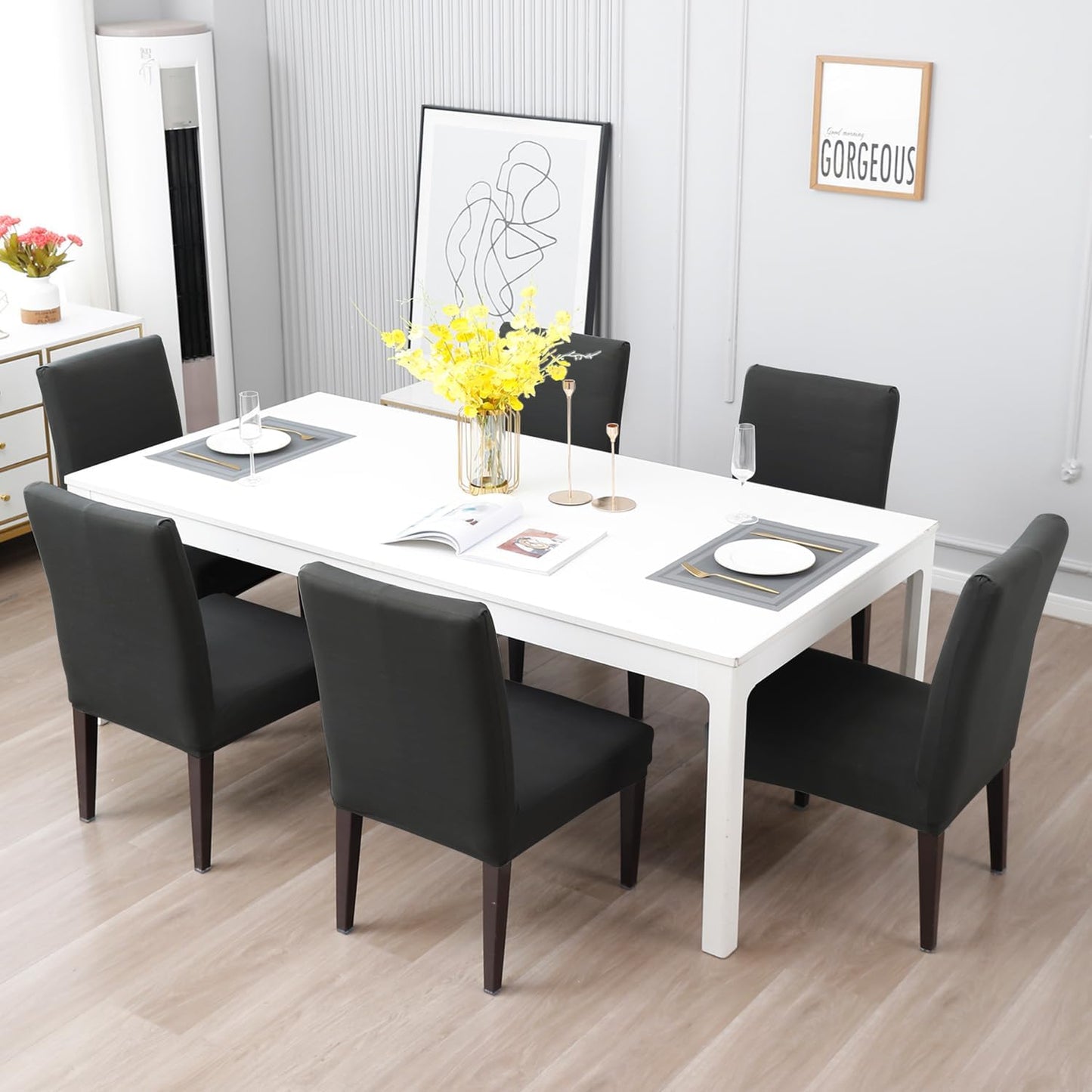 Dining Chair Cover Seater Stretchable Elastic Slipcovers, Dark Grey