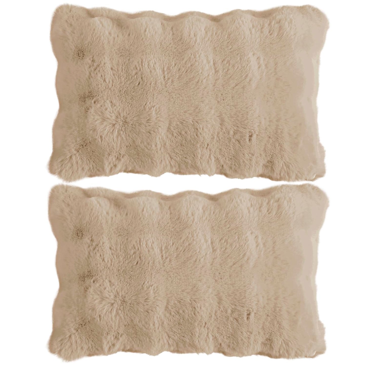 Faux Rabbit Fur Sofa Cushion Covers Pack of 2, Latte Brown