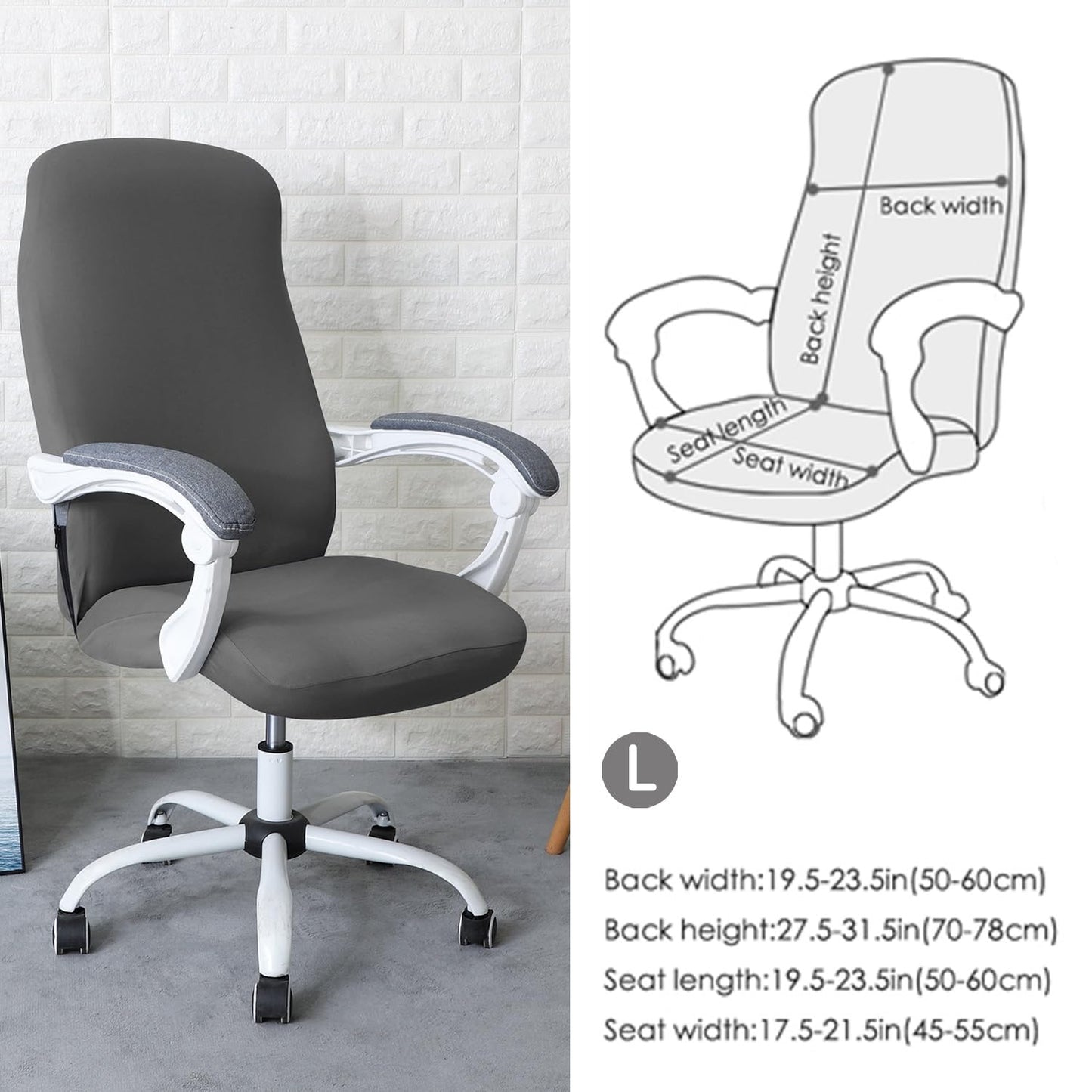 HOKIPO 140gsm Stretchable Office Chair Cover, Grey - Medium / Large