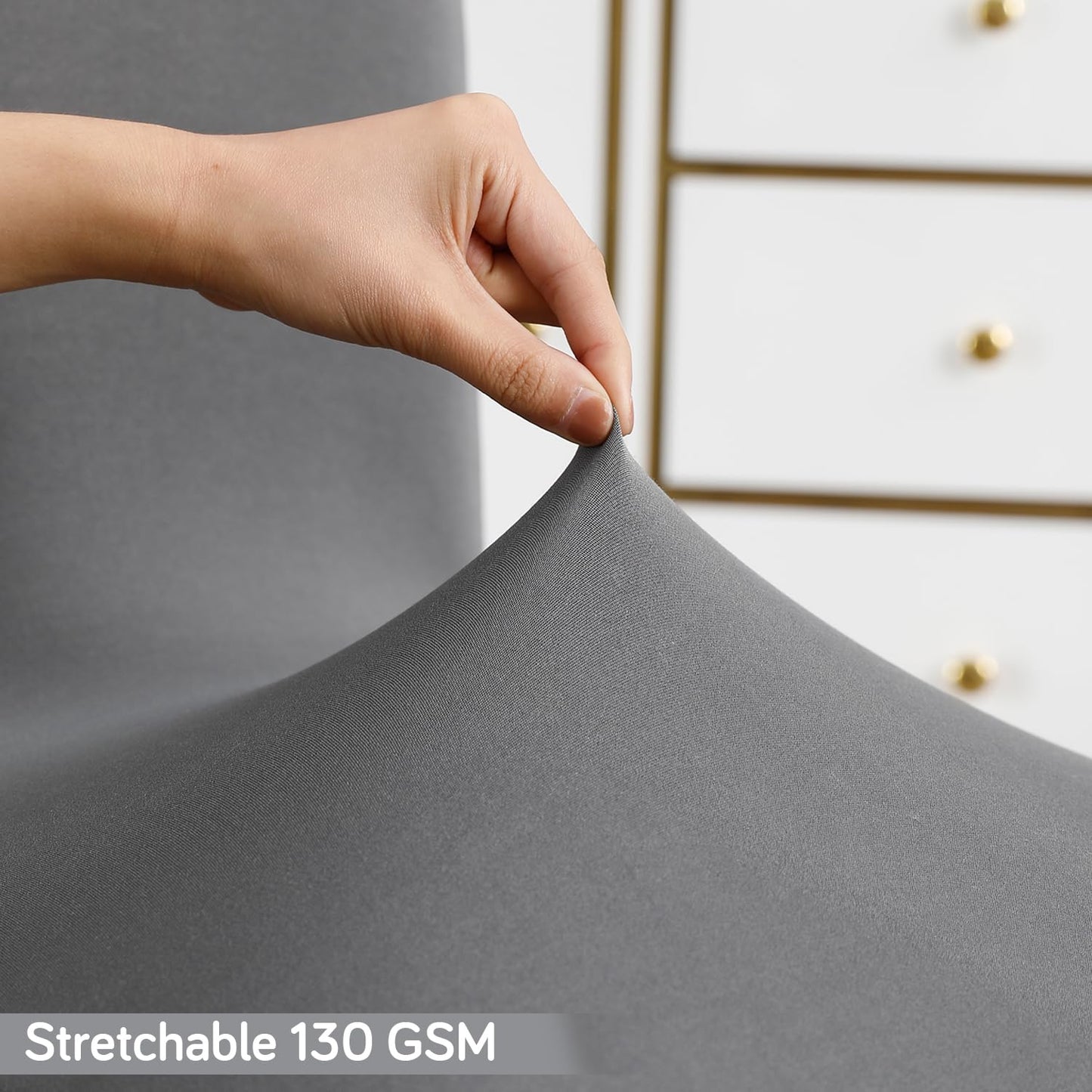 Elastic Stretchable Water Resistant Dining Chair Cover, Light Grey