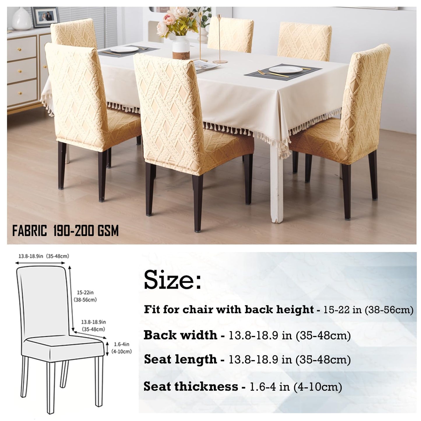 Chair Cover Set of 1/2/4/6, 190 GSM Jacquard, Beige