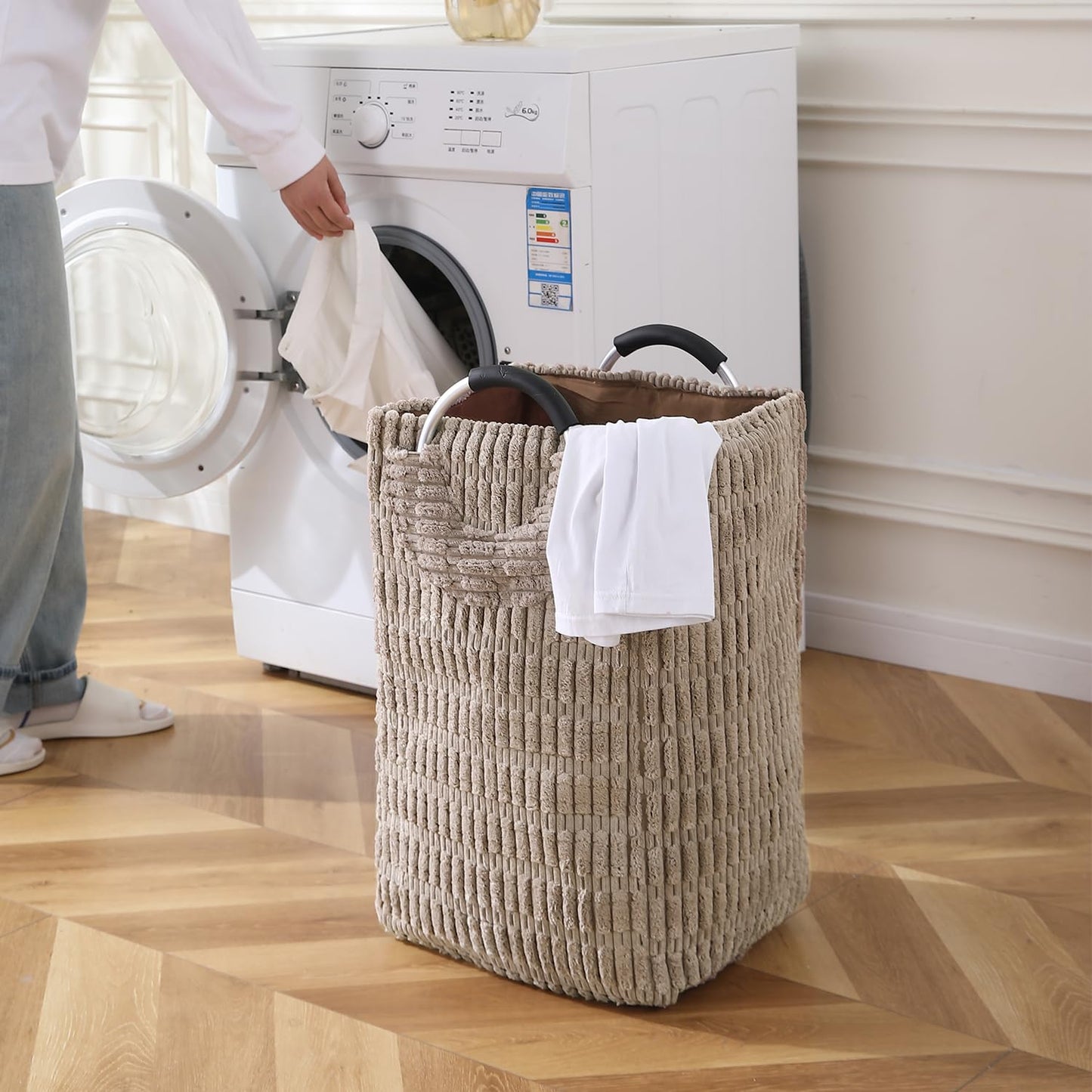 Folding Laundry Bag for Clothes Hamper Basket, Collapsible Storage Basket, Latte Brown