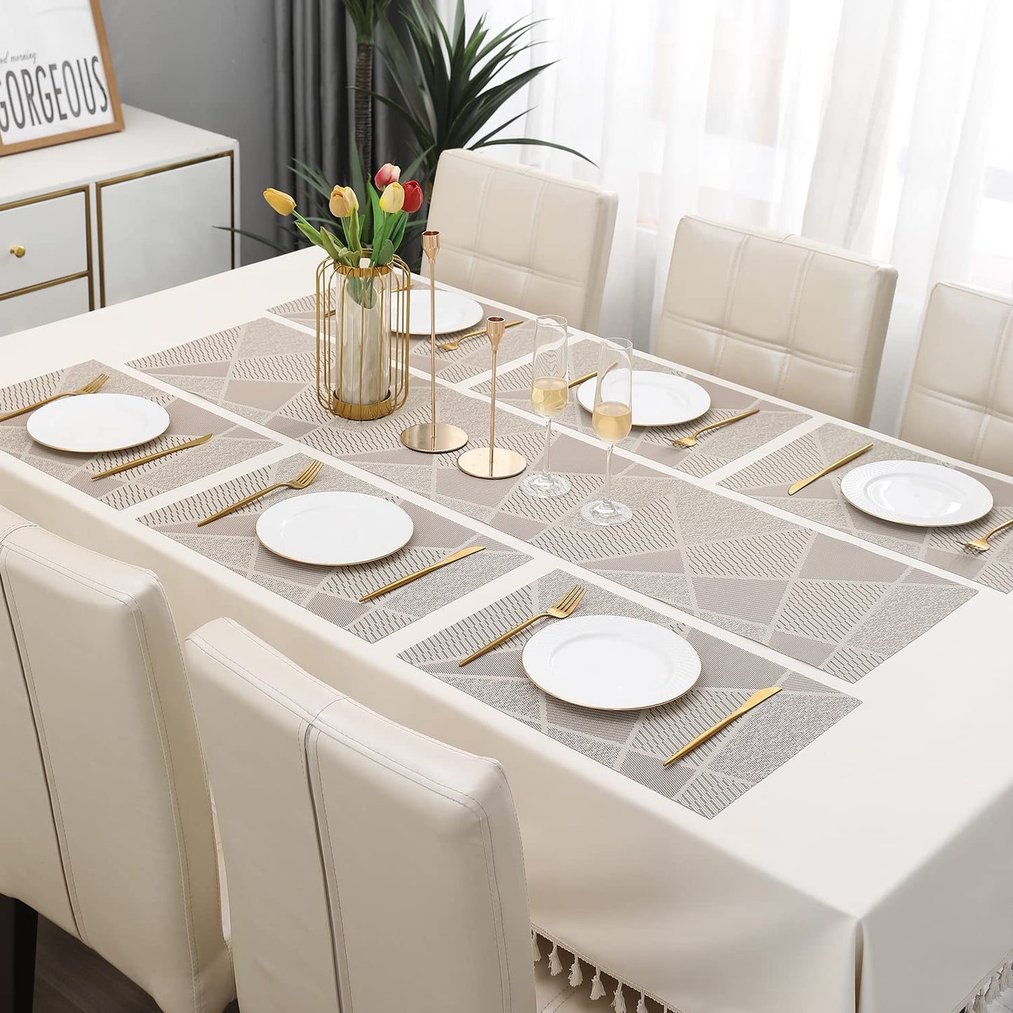 PVC Dining Table Mats, Abstract Beige