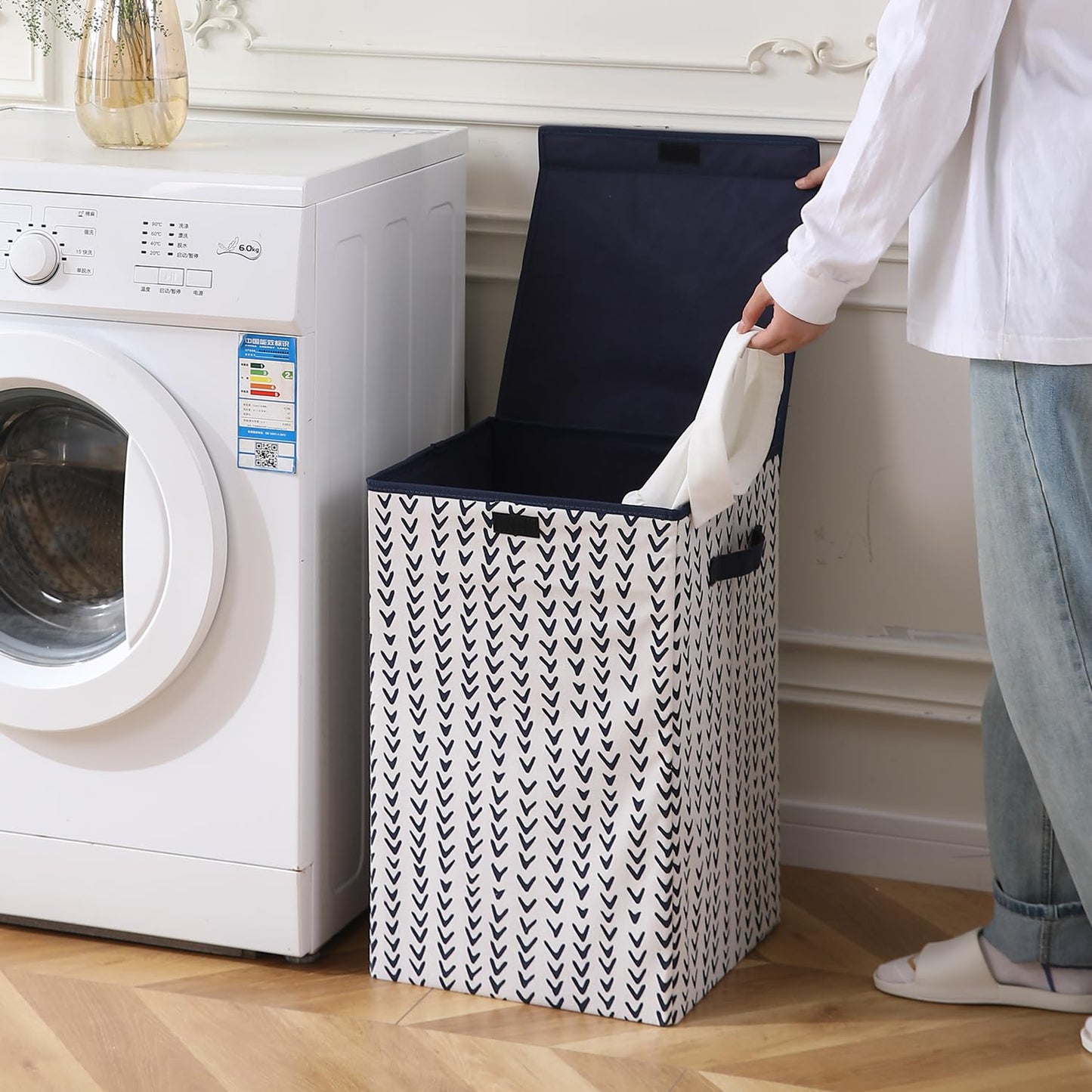 Foldable Laundry Basket for Clothes with Lid, Arrow
