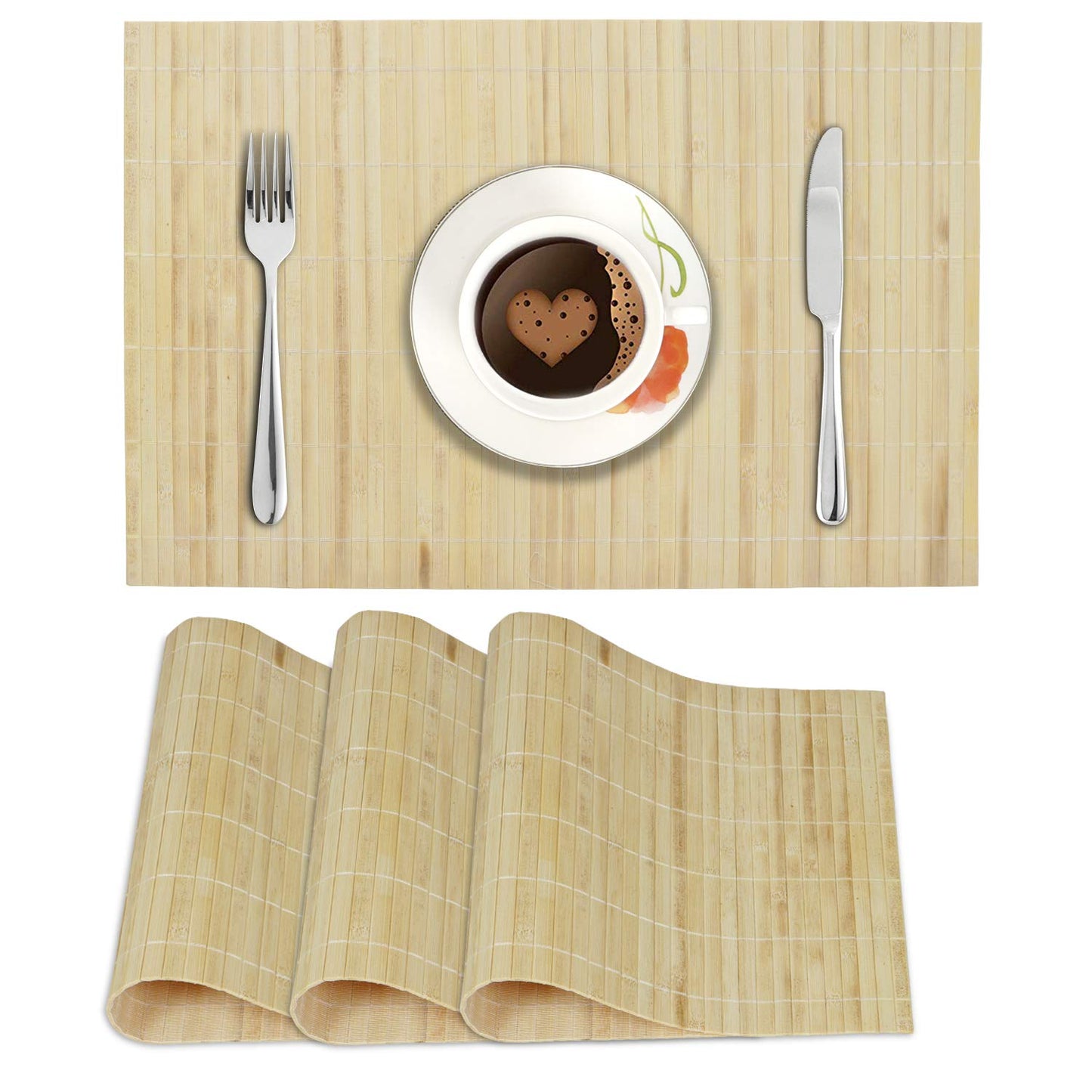 Reversible Bamboo Table Mats for Dining Table, Set of 4 Placemats, 45x30 cm