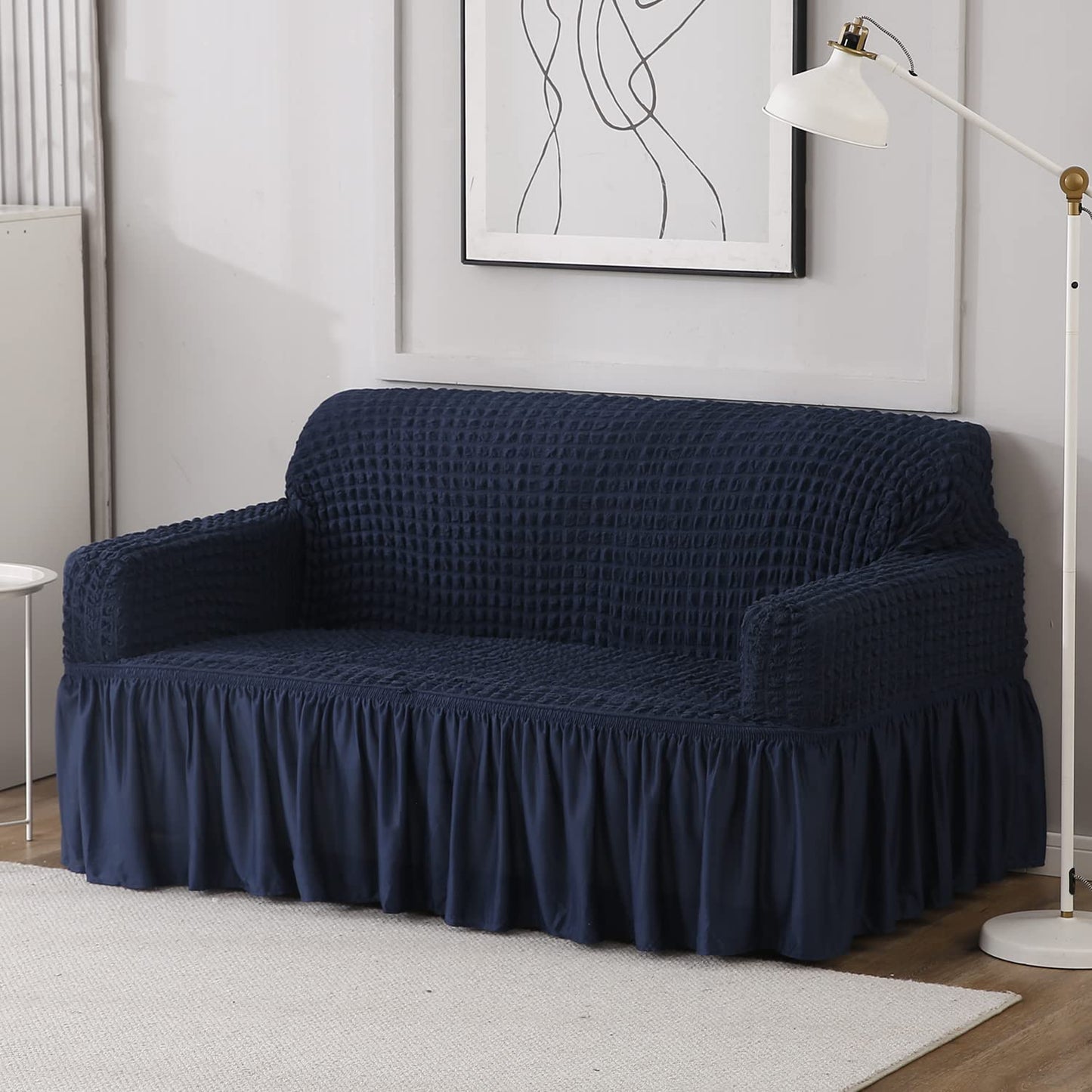 Navy Blue Stretchable Turkish Bubble Frill seater sofa cover