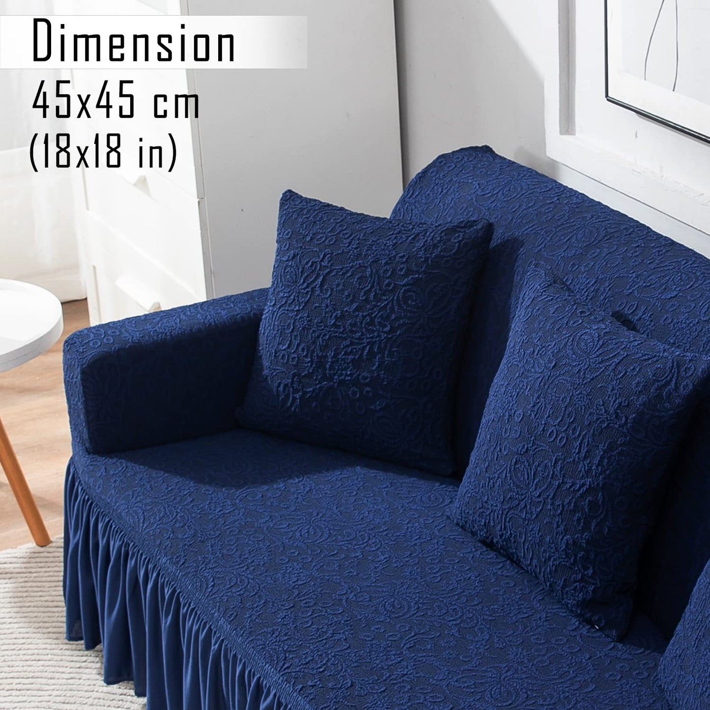 Buy Navy Blue Colour Woven Jacquard Zippered Square Sofa Pillow Cover Online - Best for sofa or chair Pillows
