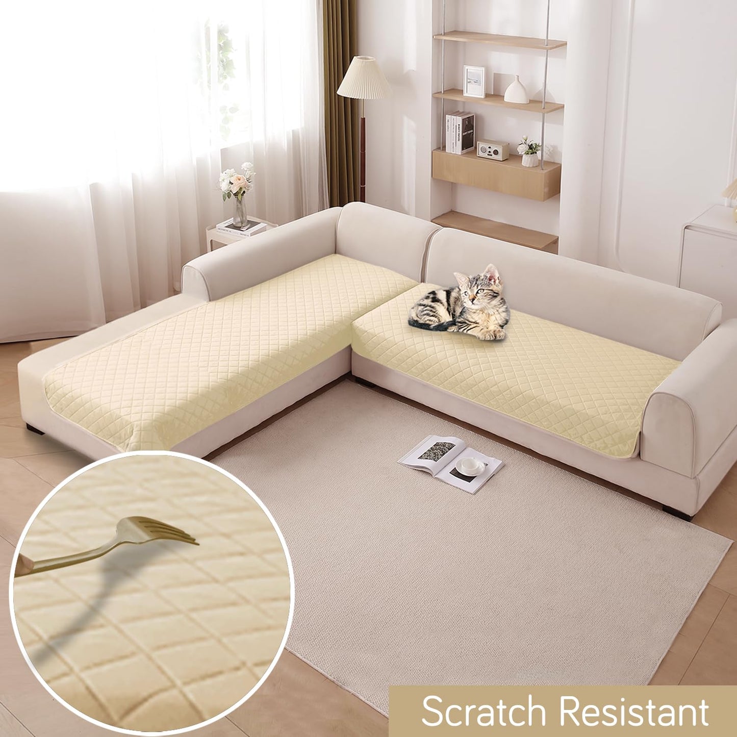HOKIPO Waterproof Quilted Quick Dry L Shape Sofa Seat Cover Mat, Beige