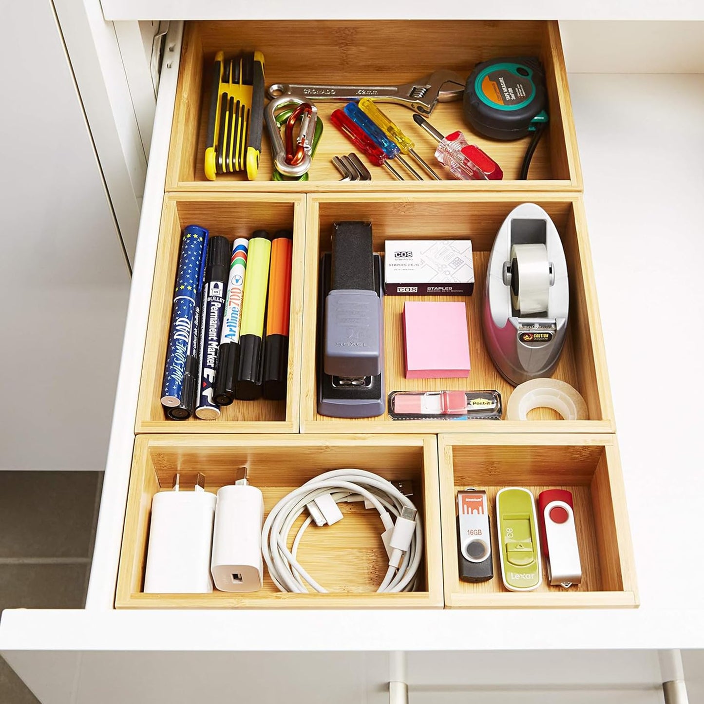Bamboo Drawer Organizer Storage Box for Home, Bathroom, Kids Room Office Desk Organizer
