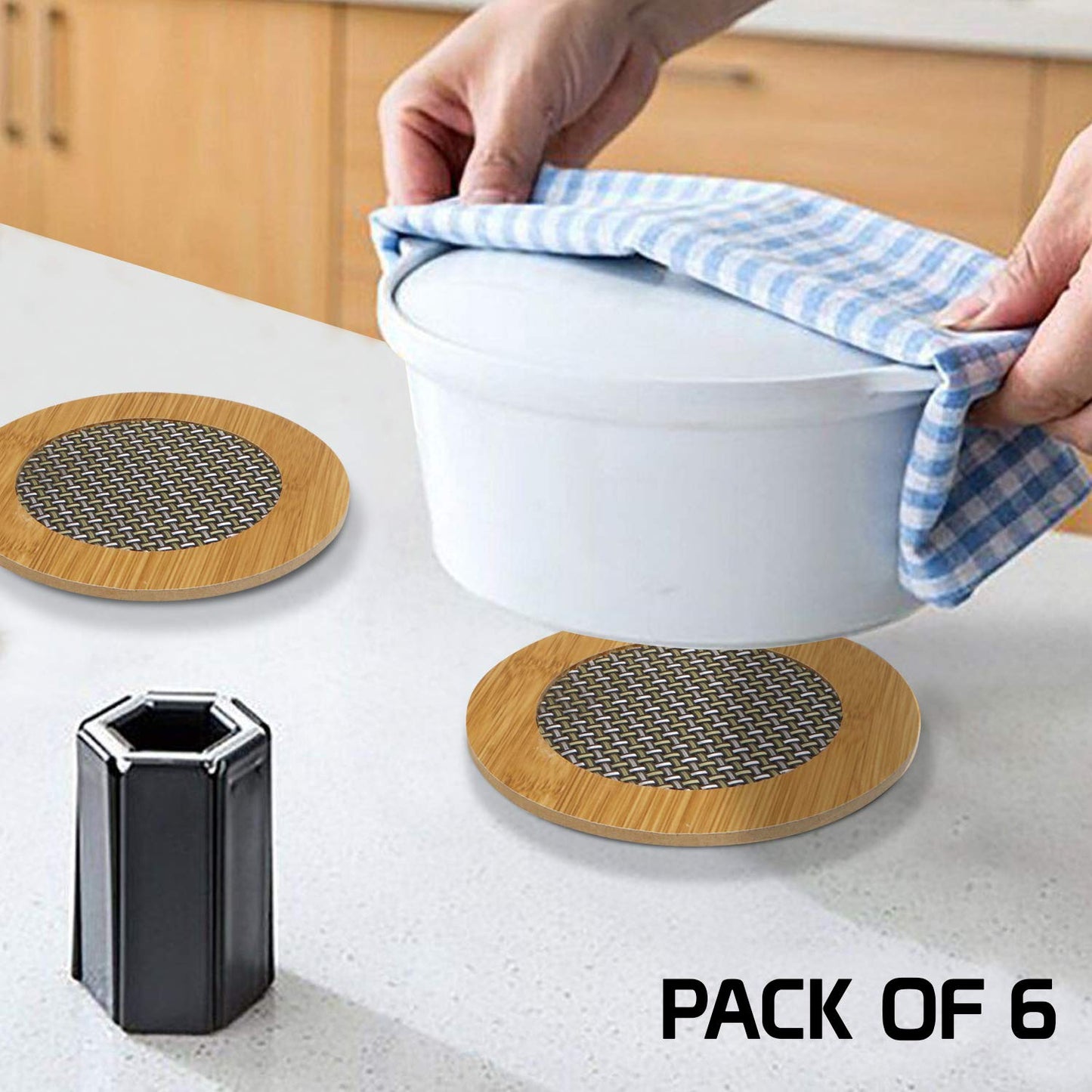 HOKIPO Bamboo Wooden Coasters for Dining Table Heat Pad for Kitchen - Pack of 2/4/6