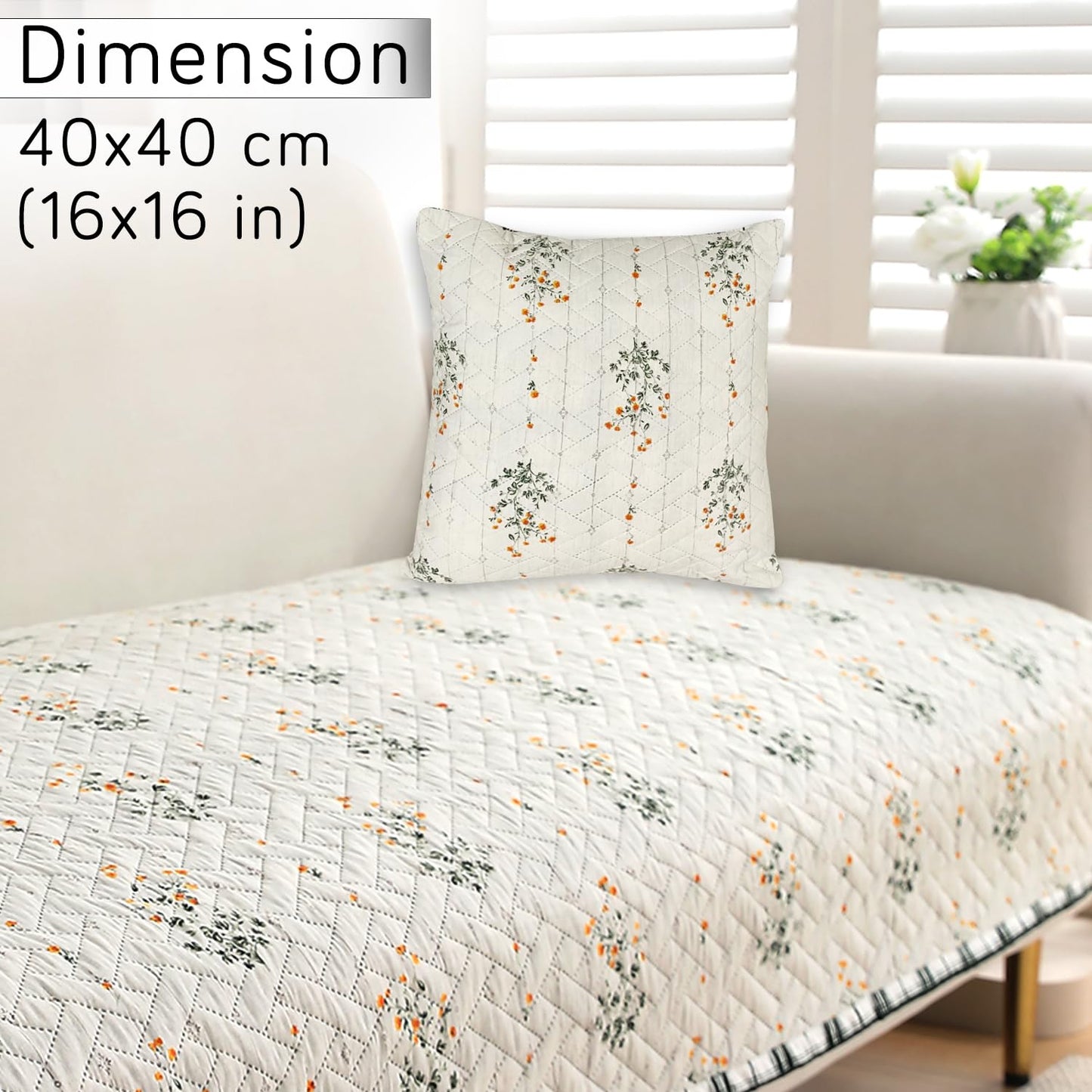 HOKIPO Printed Quilted Sofa Cushion Cover Pack of 2, Light Green Ash Gypsy Flower