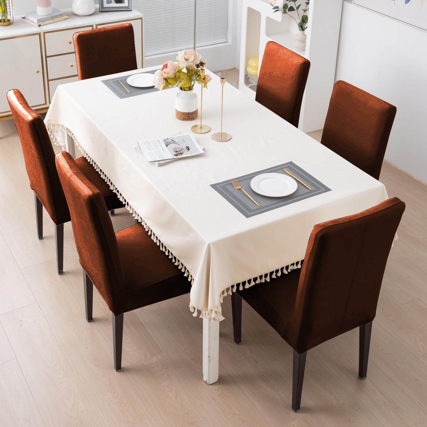 Elastic Stretchable Premium Velvet Dining Chair Cover, Rustic Brown