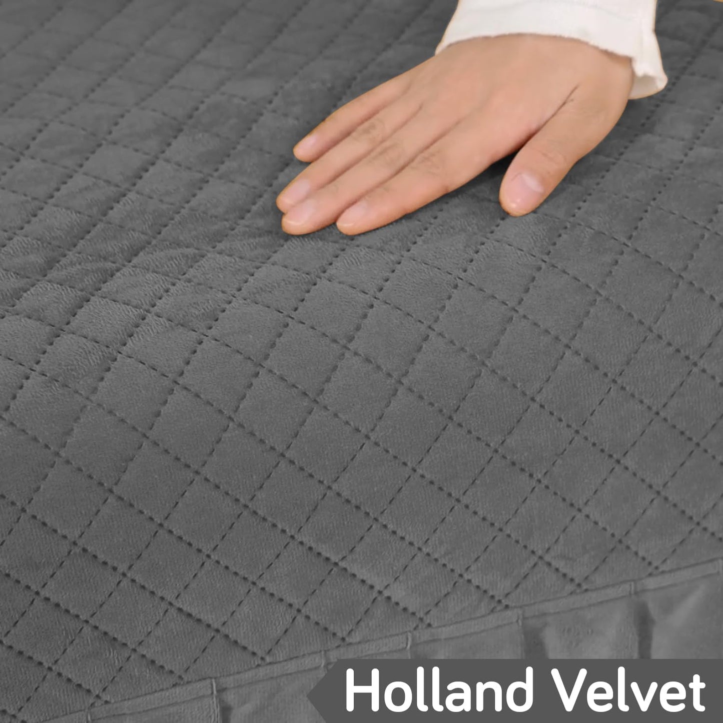 Holland Velvet Sofa Cover Seat Mat with Frill for 1/2/3 - Seater, Grey