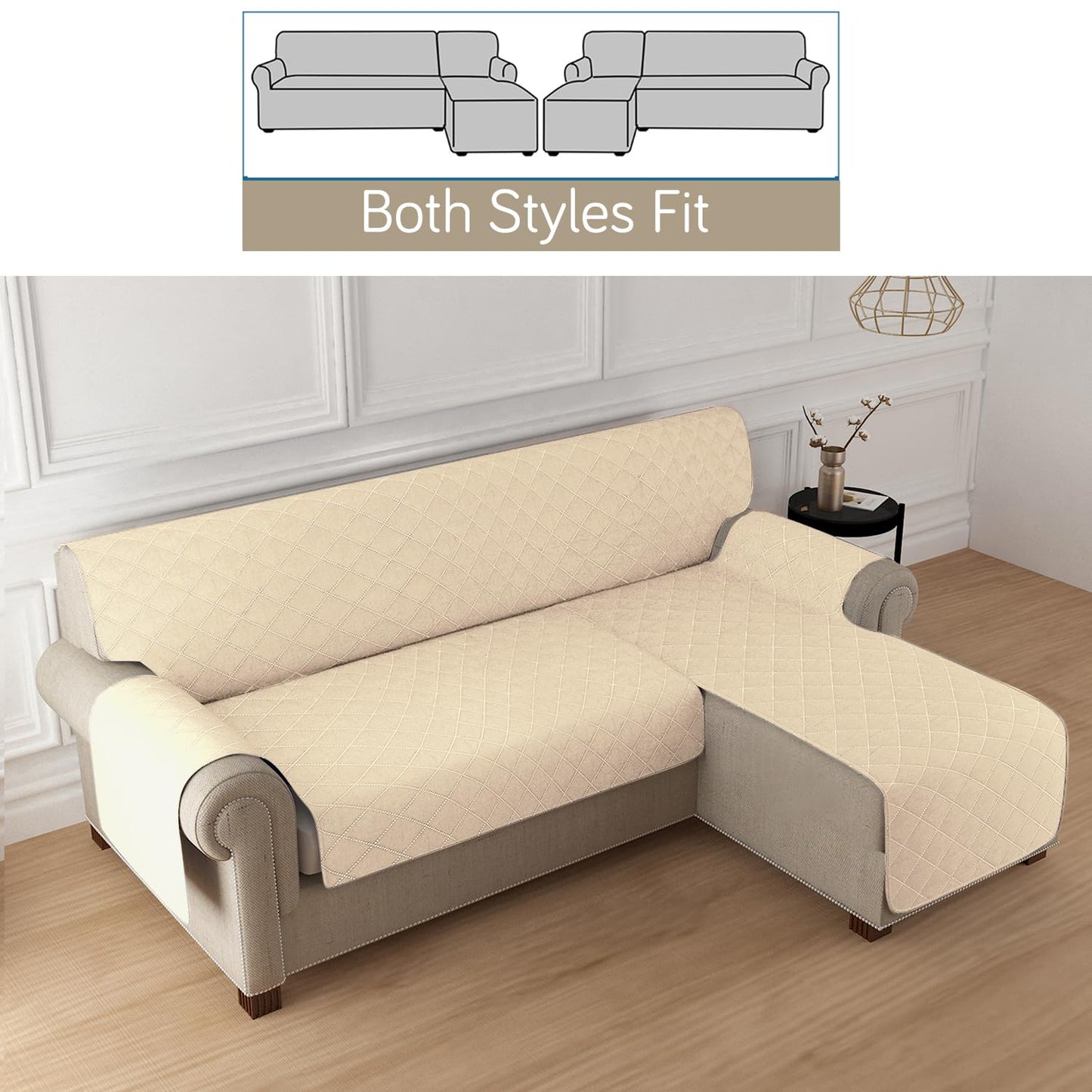 HOKIPO Quilted Reversible One Piece L Shape 4/5/6 Seater Sofa Cover Mat, Beige