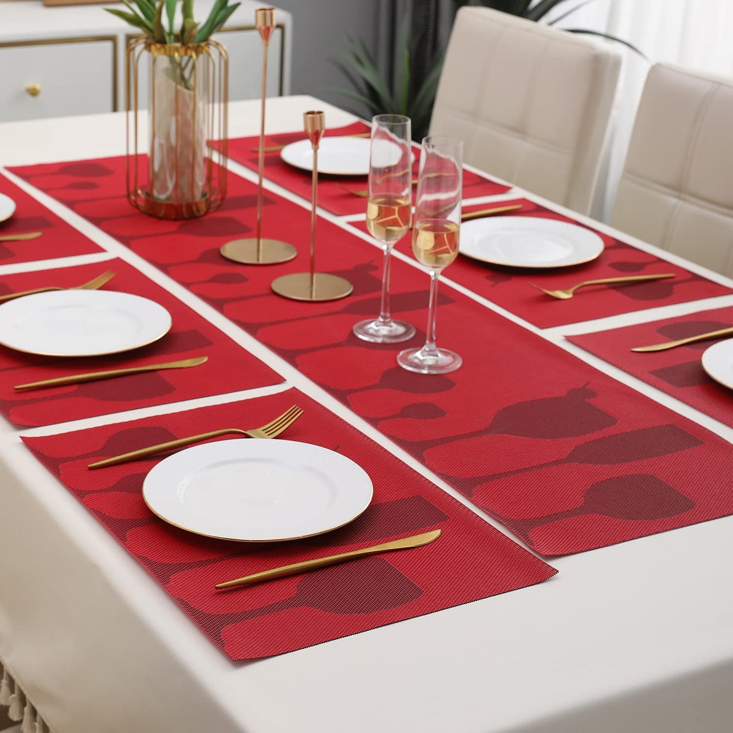 PVC Dining Table Mats, Cherry Red