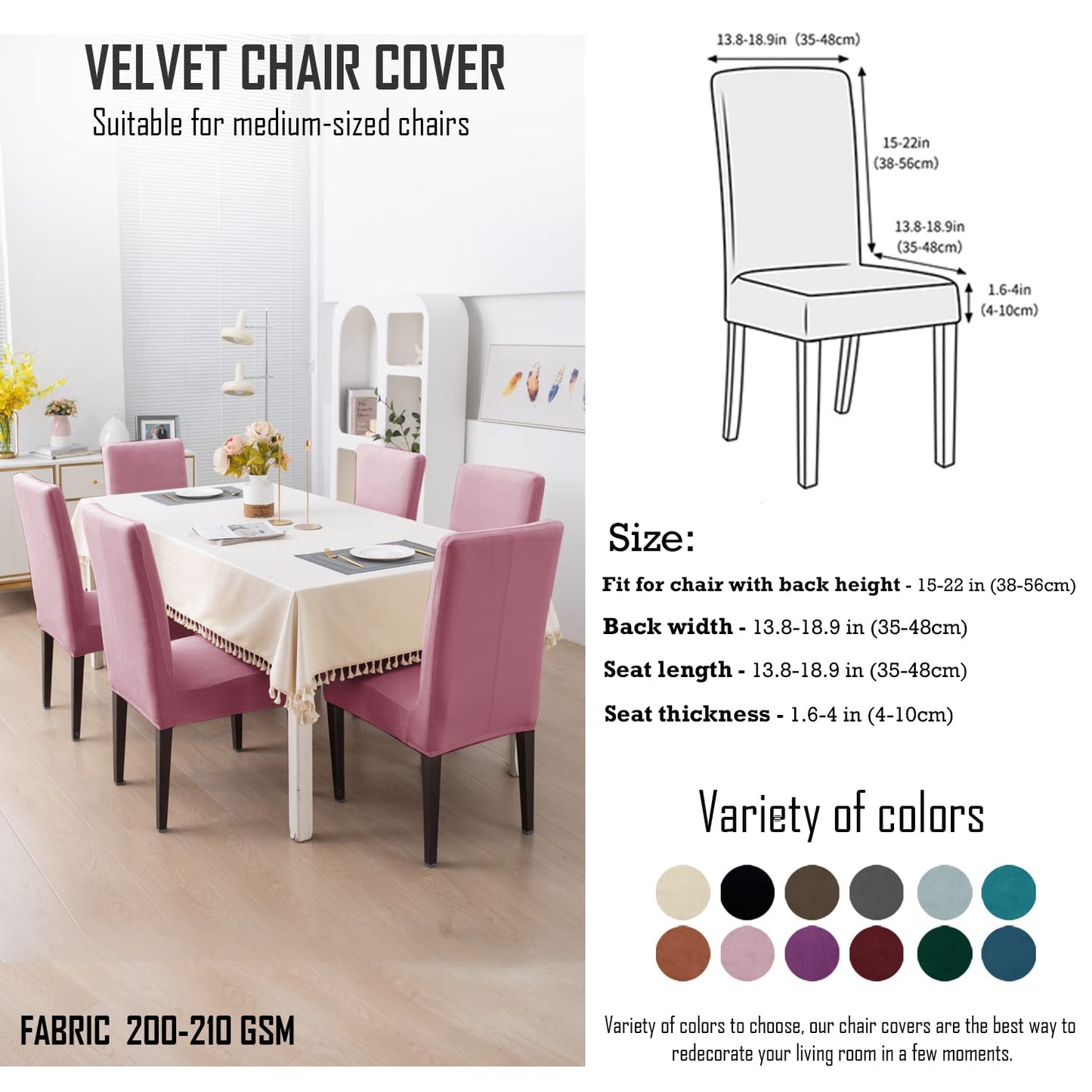 Elastic Stretchable Premium Velvet Dining Chair Cover, Pink