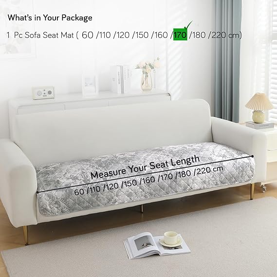 HOKIPO Quilted, Waterproof and Anti-Slip Sofa Cover Mat, Motifs Cloud Grey