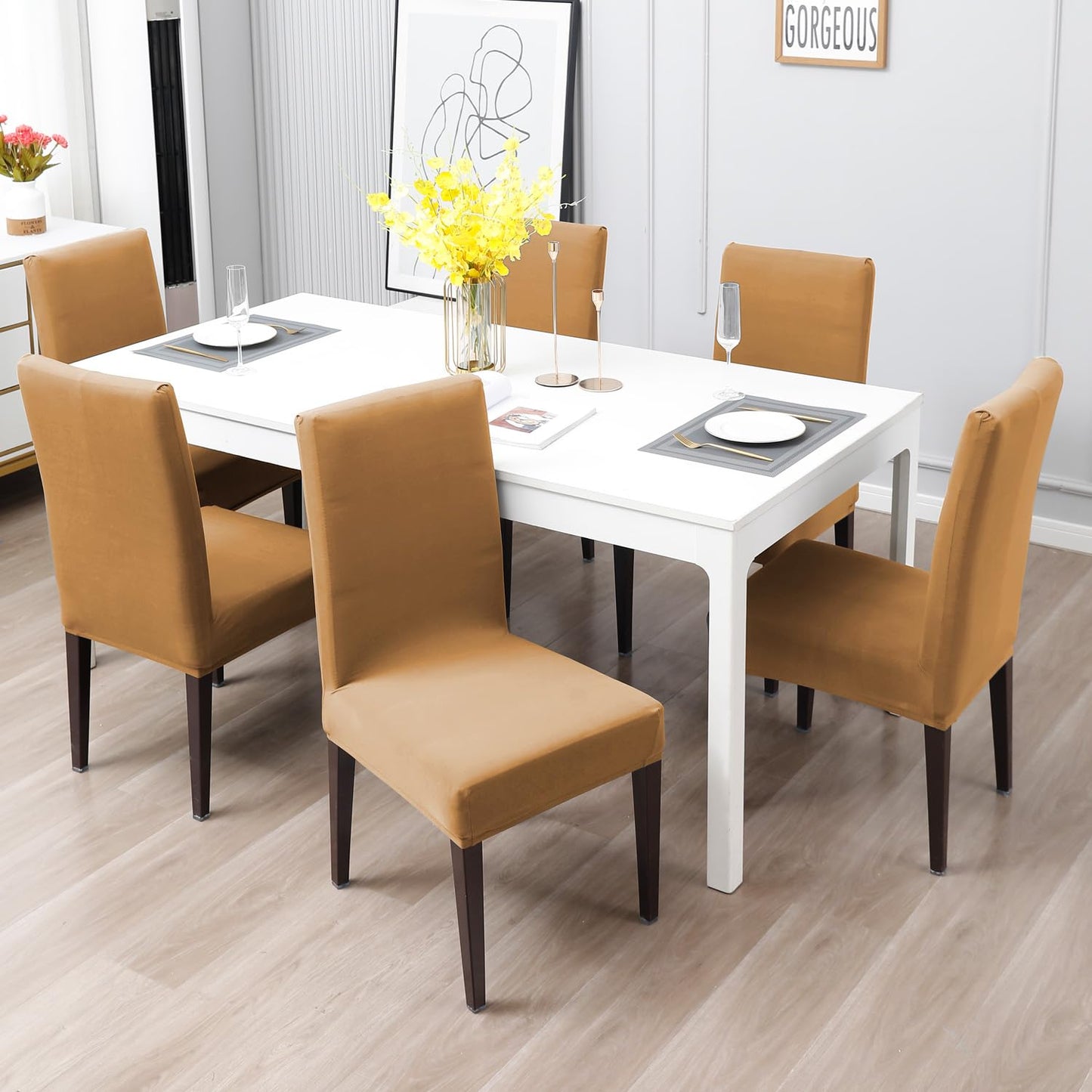 Elastic Stretchable Water Resistant Dining Chair Cover, Camel