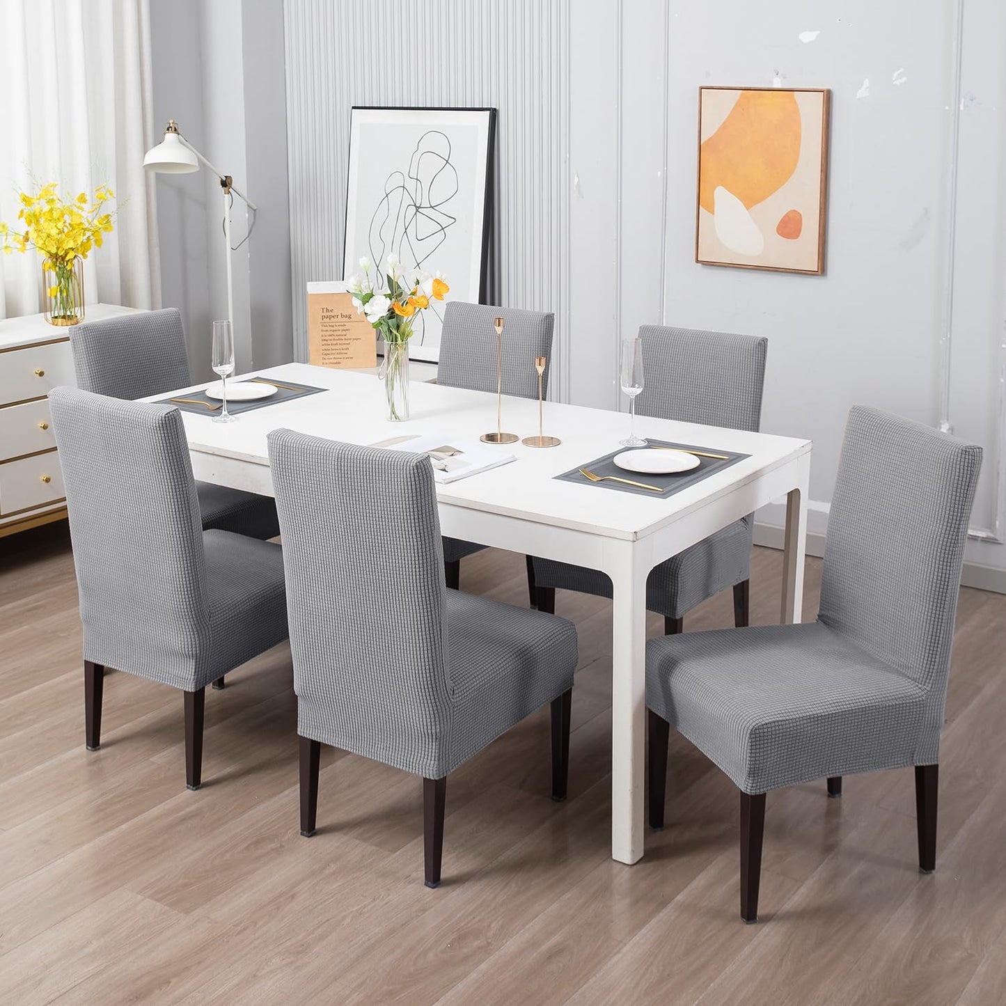 200 GSM Jacquard Set of 1/2/4/6 Dining Chair Cover, Light Grey