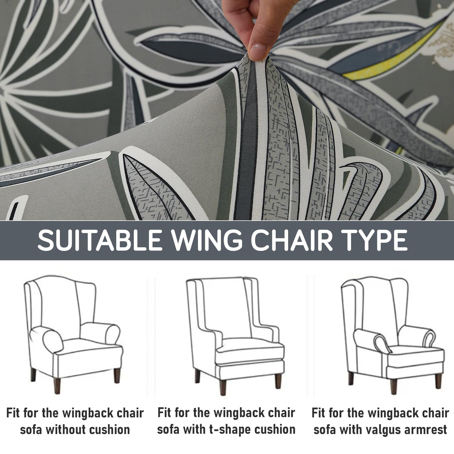 Frost Grey Marginata Stretchable Chair Cover for Wingback Chair