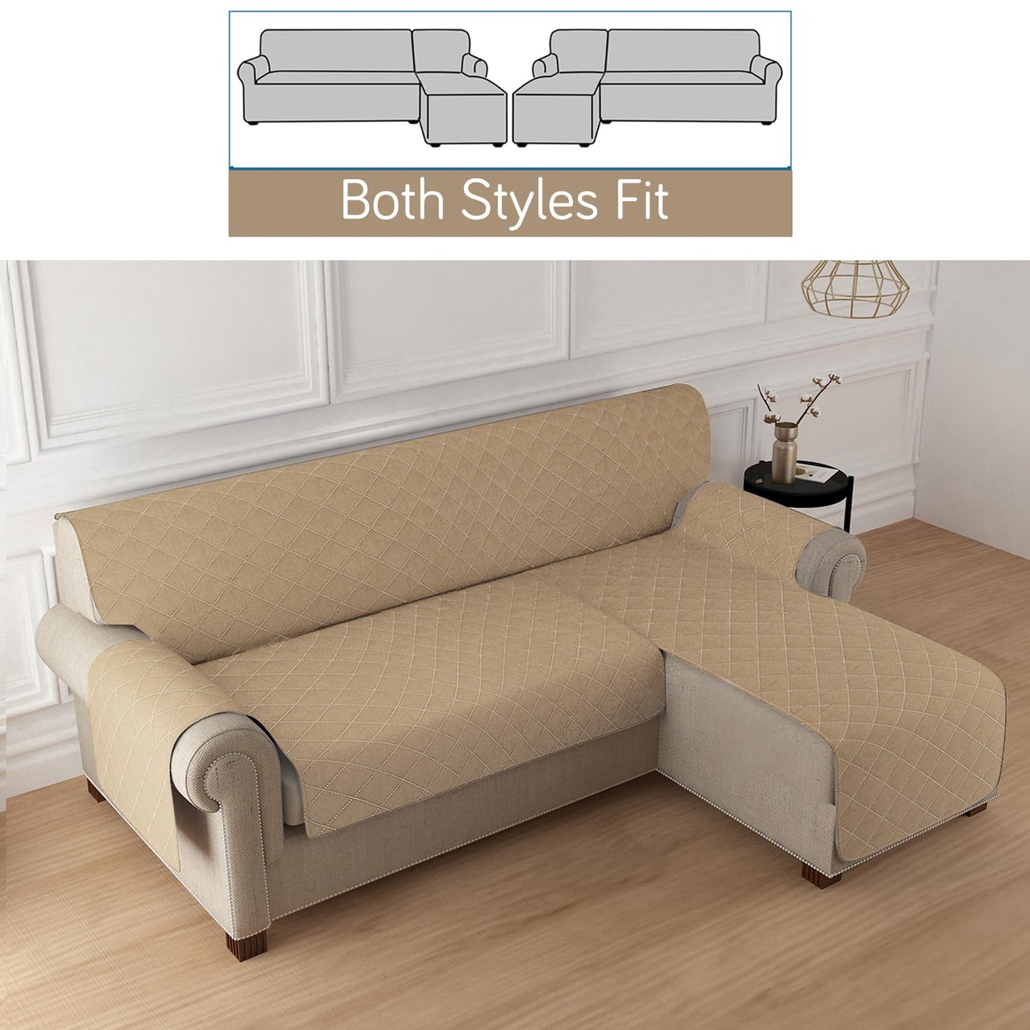HOKIPO Quilted Reversible One Piece L Shape 4/5/6 Seater Sofa Cover Mat, Camel