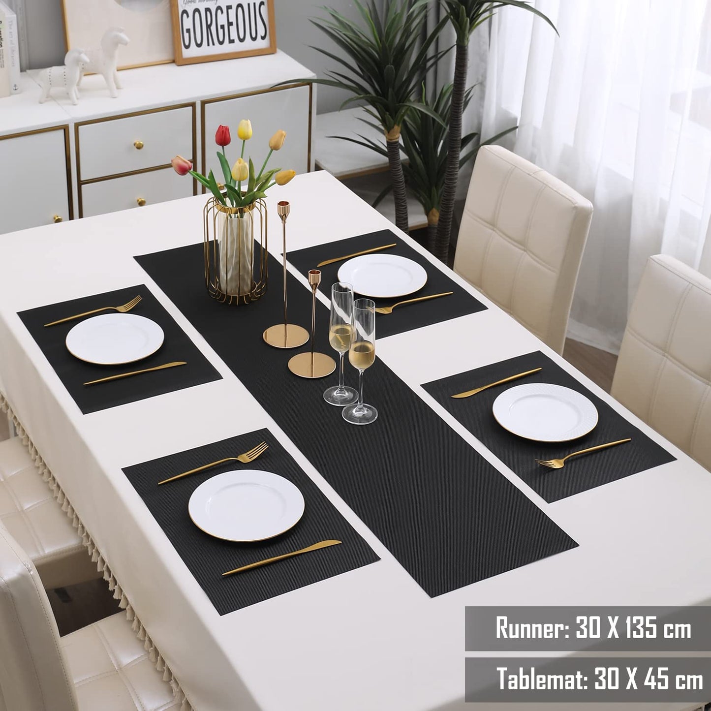PVC Dining Table Mats, Jet Black