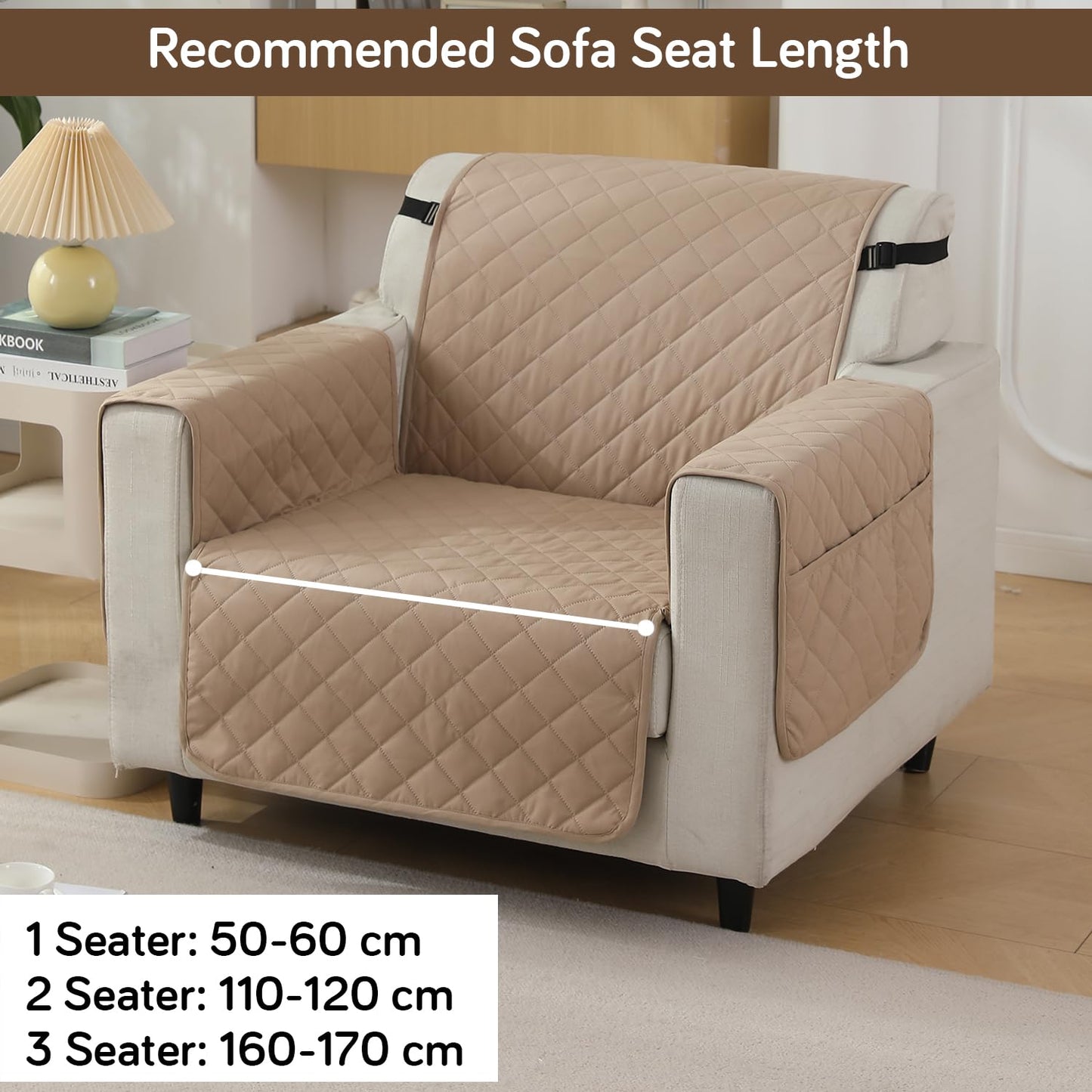 Beige colour single seater quilted waterproof sofa mat | Hokipo
