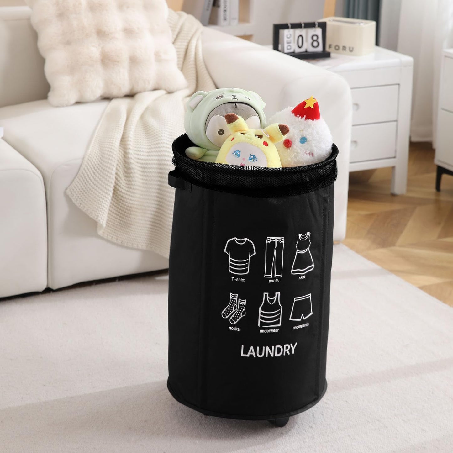 Laundry Basket Foldable Hamper With Wheels, Black