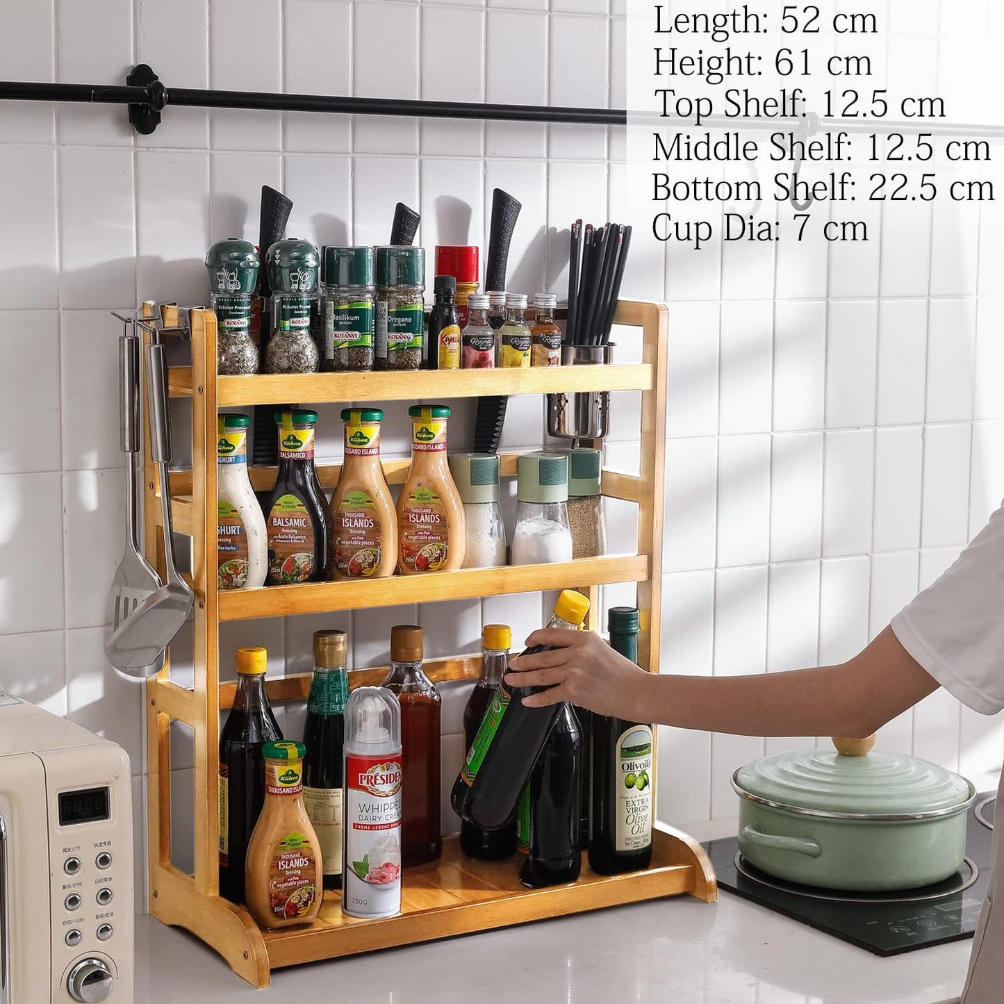 Bamboo 3 Tier Tabletop Mount Spice Rack Organizer For Kitchen Platform Counter Top Rack Storage Shelf Stand