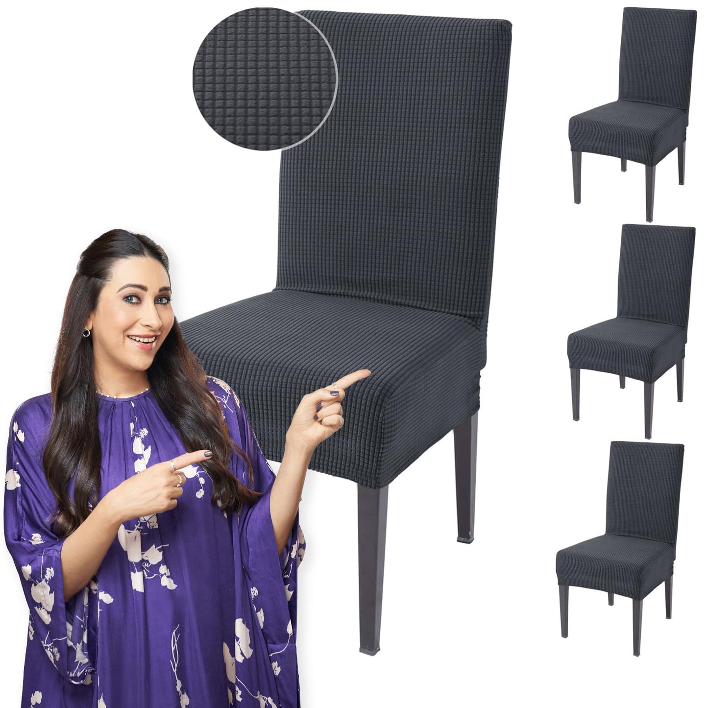 200 GSM Jacquard Set of 1/2/4/6 Dining Chair Cover, Dark Grey