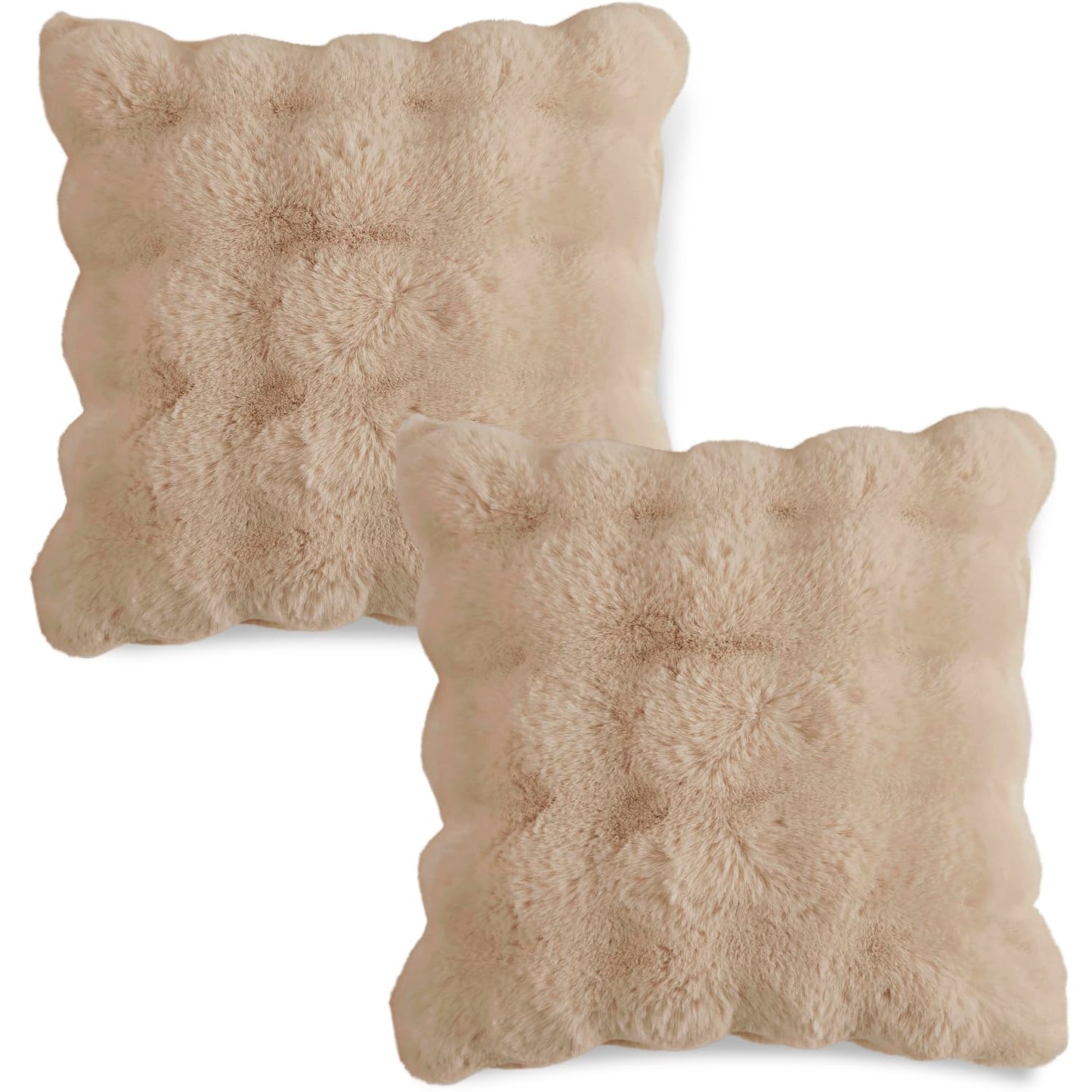 Faux Rabbit Fur Sofa Cushion Covers Pack of 2, Latte Brown