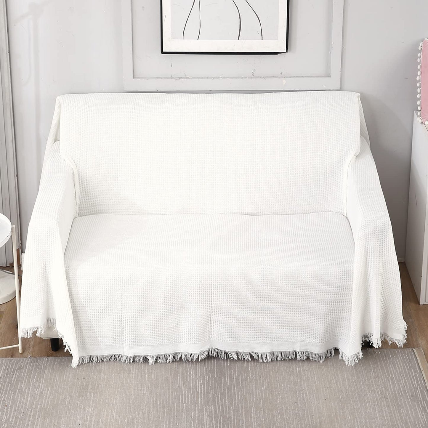 White colour polycotton 3 seater sofa throw