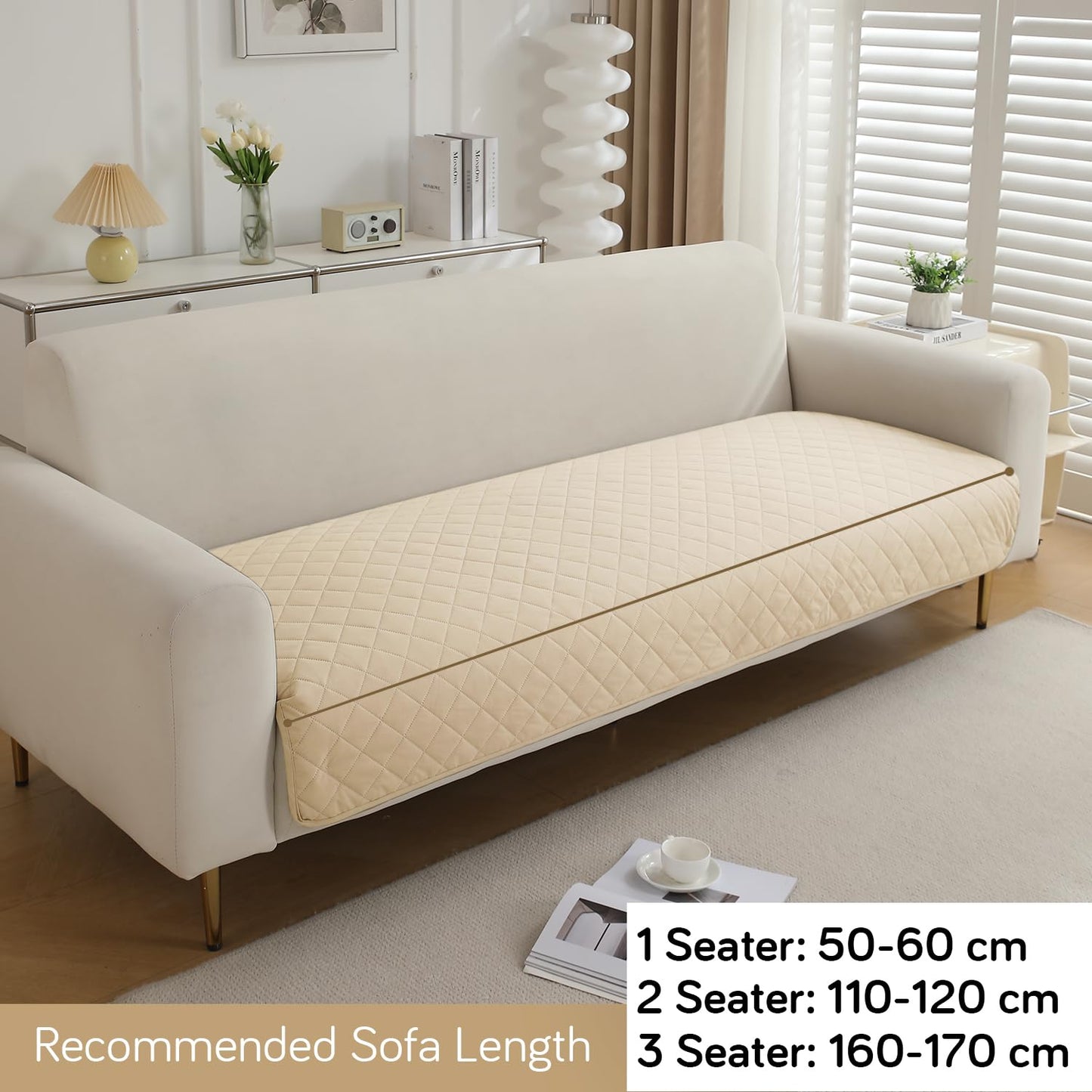 Waterproof Anti-Slip Quick Dry Sofa Seat Mat for 1/2/3 Seater, Cream