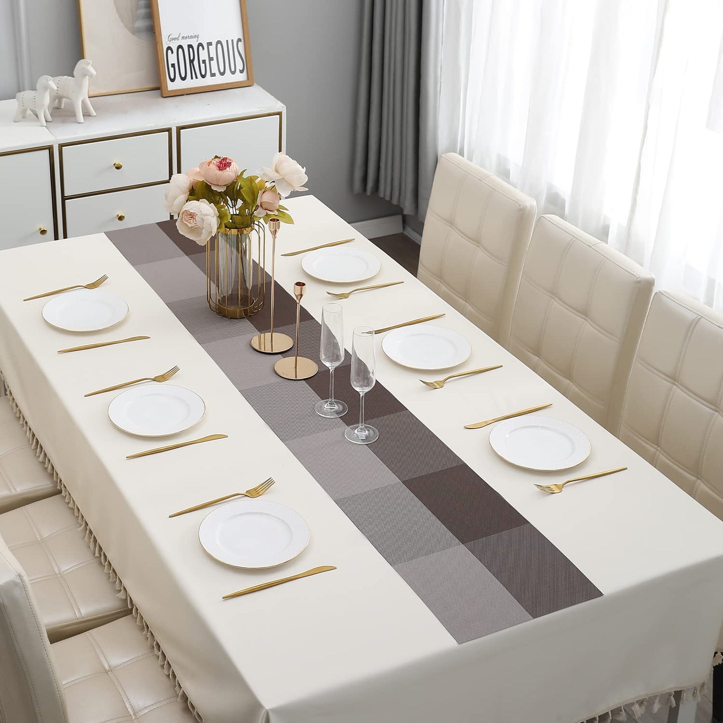 PVC Dining Table Runner, Brown