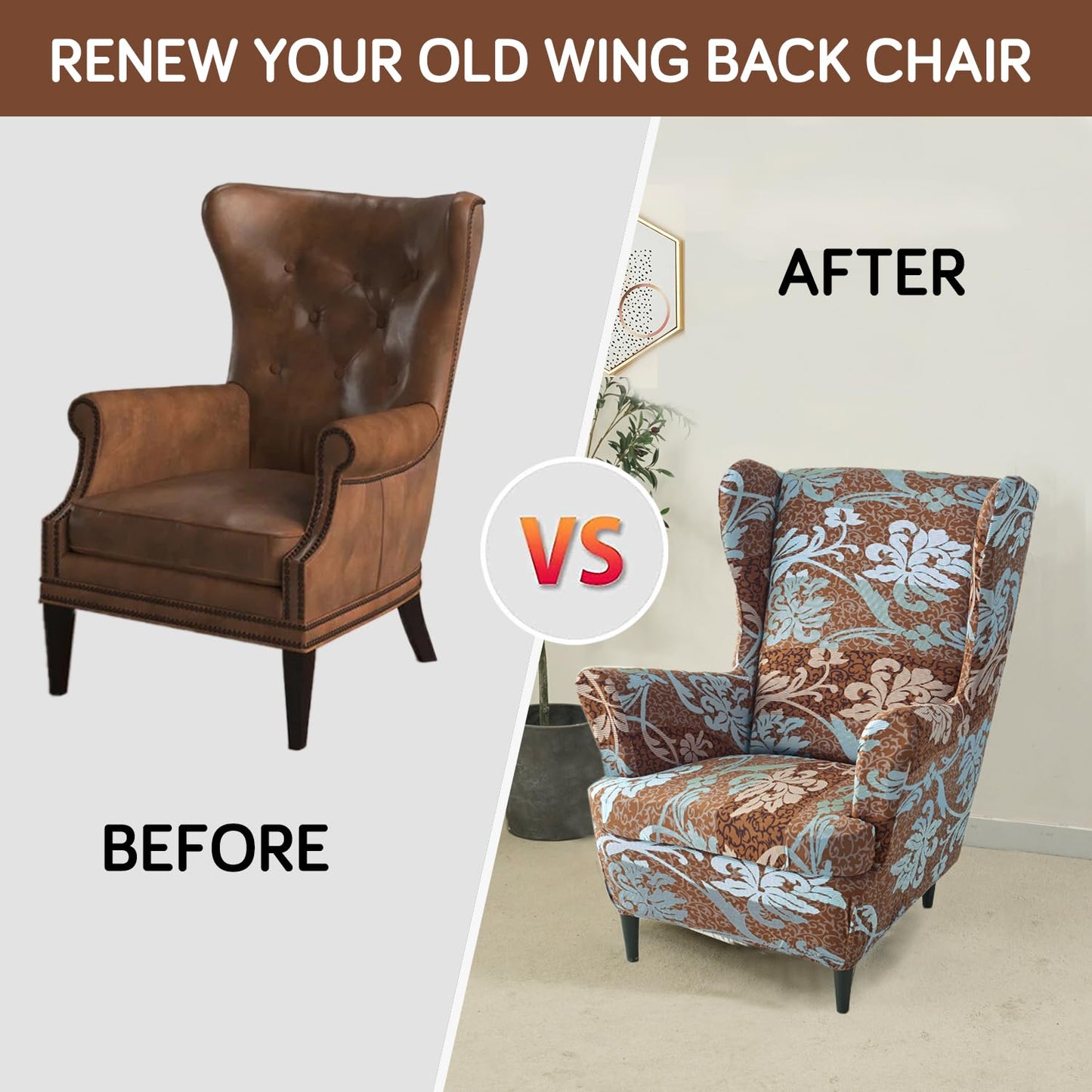 Rich Chocolate Damask Floral stylish Elastic Wing Chair Cover