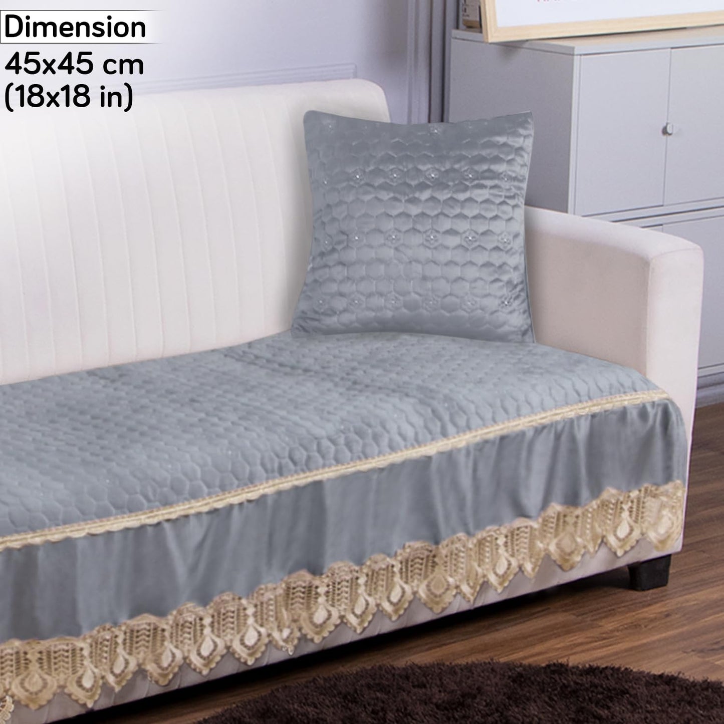 Premium Dutch Velvet Sofa Seat Mat for 1/2/3 Seater Sofa and Cushion Cover, Light Grey