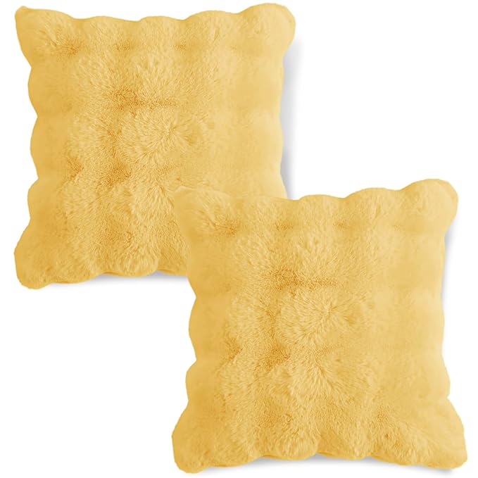 Premium Faux Rabbit Fur Anti Slip Sofa Cover Mat with 2 Armrest Cover and Cushion Cover, Honey Yellow