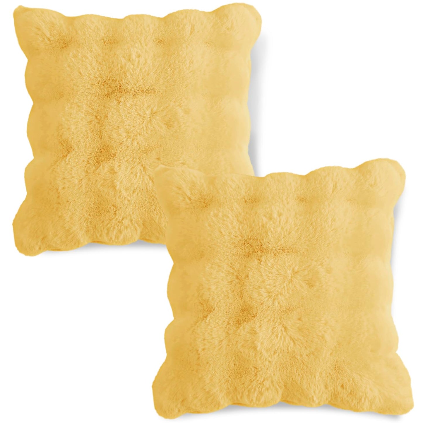 Buy Honey Yellow Colour Zippered faux rabbit fur pillow covers in set of 2