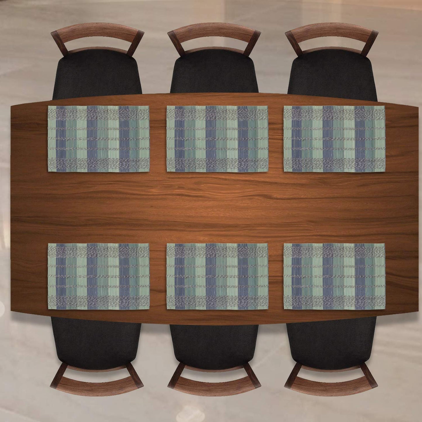 Reversible Bamboo Table Mats for Dining Table, Set of 6 Placemats, 45 x 30 cm, Multicolour