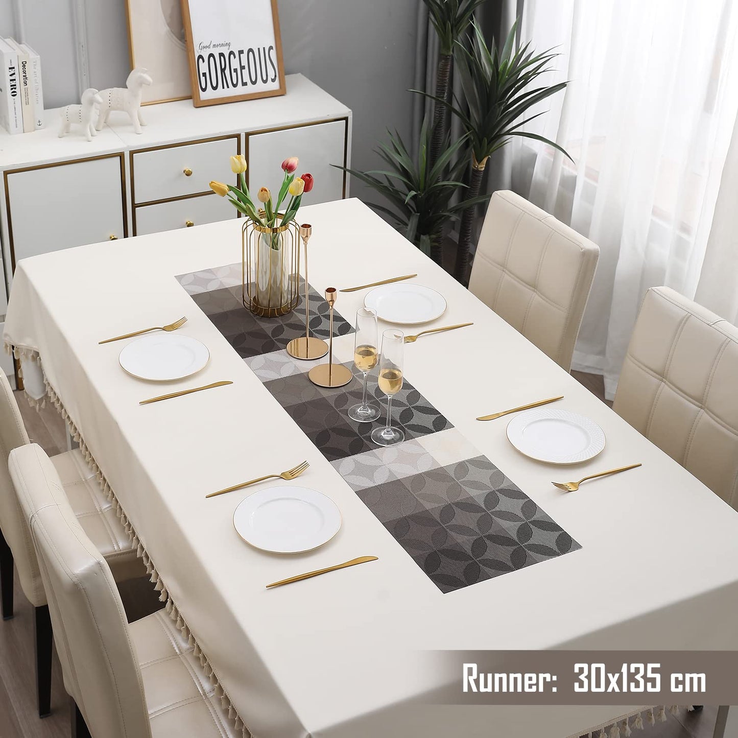 PVC Table Runner 30x135 cm, Geometric Grey