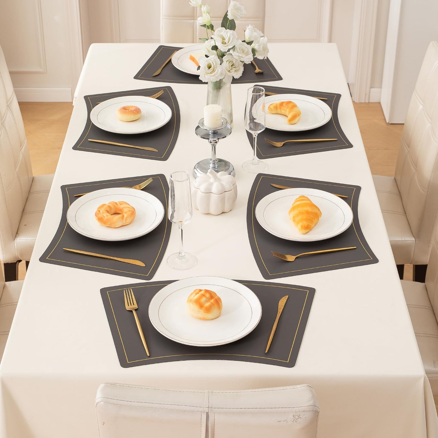 Premium Faux Leather Dining Table Mats, Graphite Grey