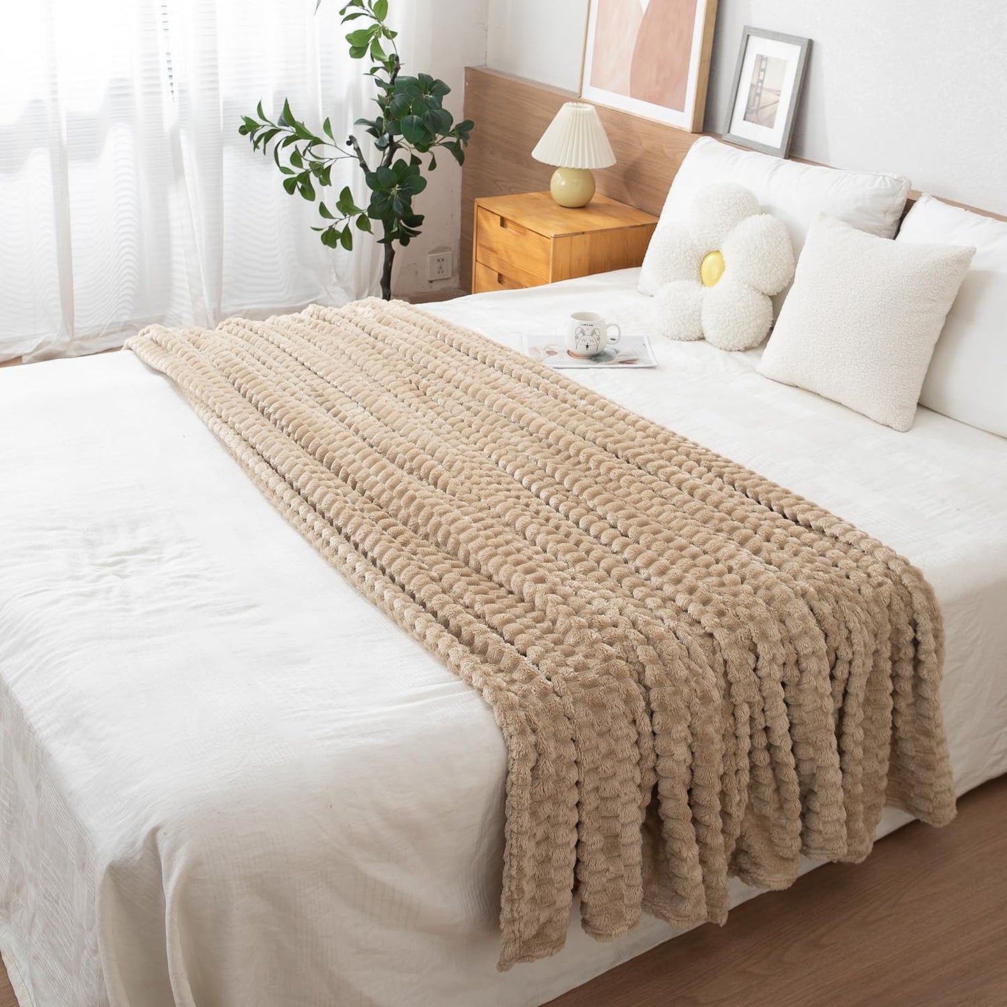 Buy Beige Soft, Warm, Luxury Fleece Double Bed Blanket | HOKIPO